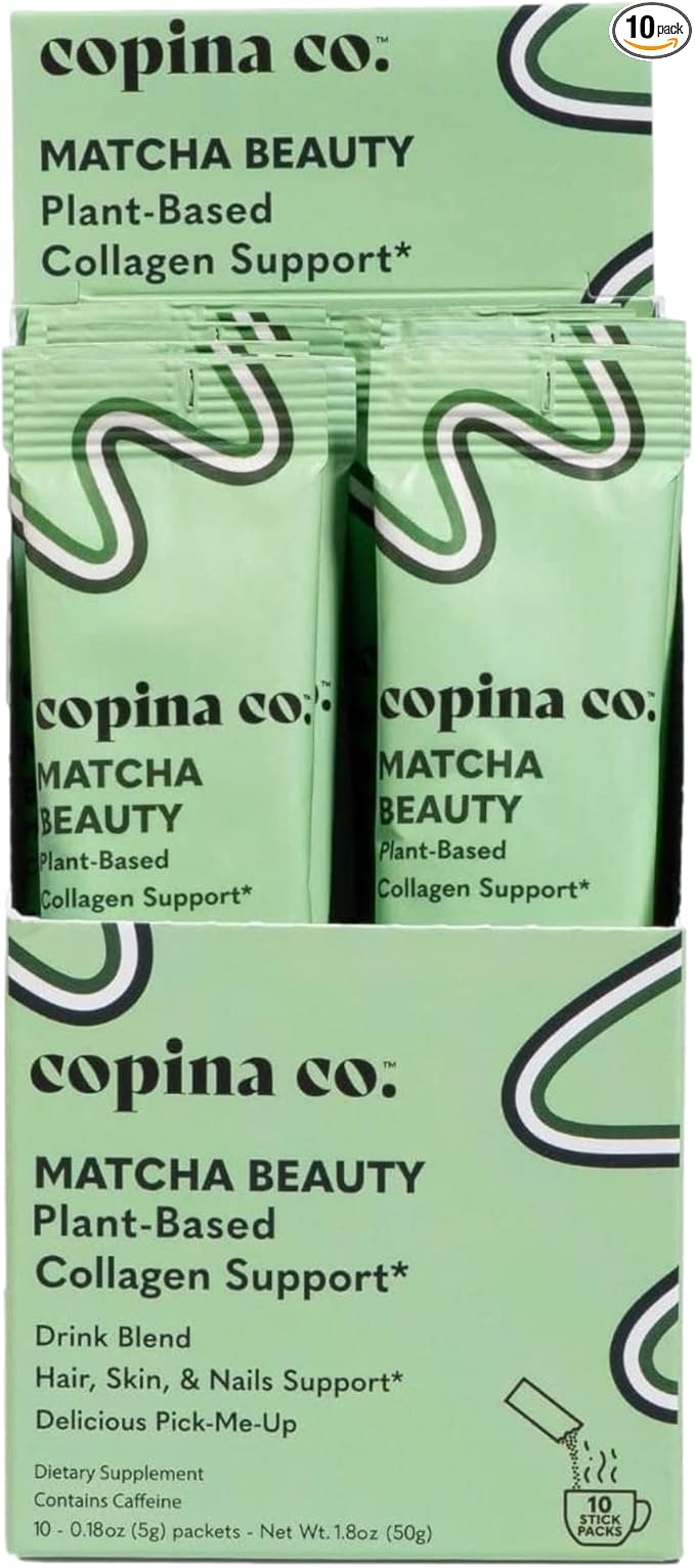Matcha Beauty Vegan Collagen Booster Drink Blend: Plant Based Collagen Support Smoothie Drink Vegan Blend Variety Pack | Matcha Flavor | 10 Individual Stick Packs per Carton