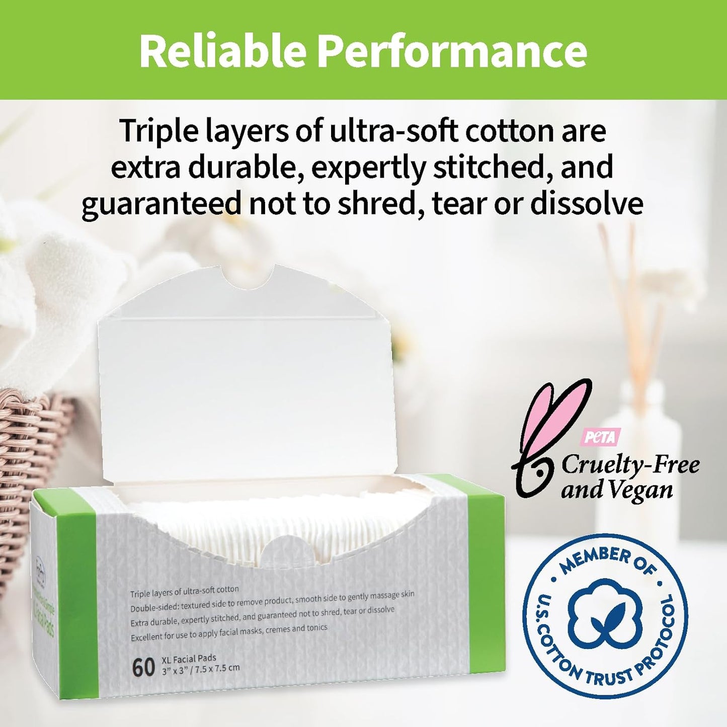 ForPro Premium Pure & Simple XL Facial Pads, Triple Layered Ultra Soft Disposable Makeup Remover Pads, 100% Vegan & Cruelty-Free, 60-Count