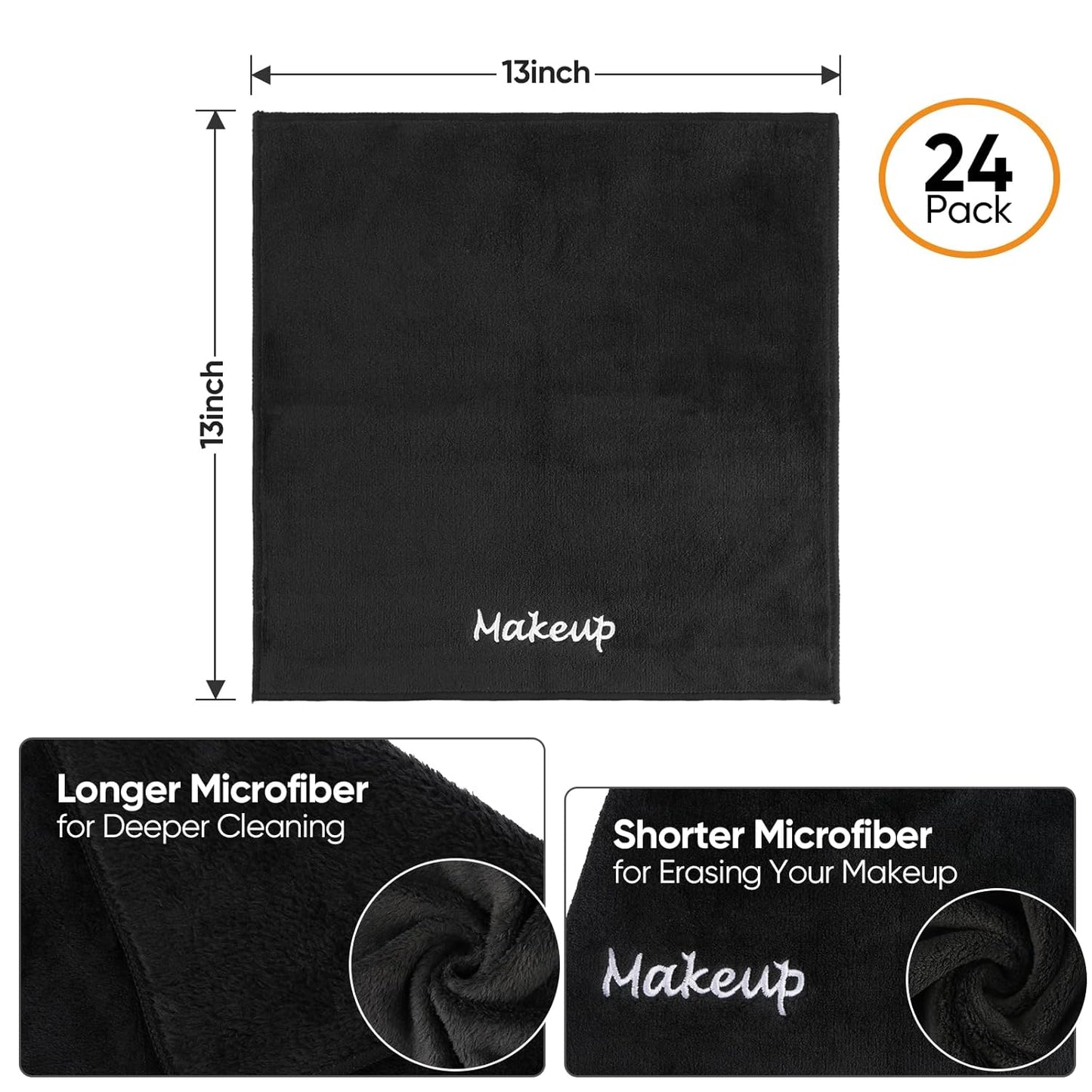 Makeup Remover Cloth, 24 Pack Black Facial Wash Cloths, Soft Coral Fleece Microfiber Towel for Face, Hand, and Bathroom(13" x 13")