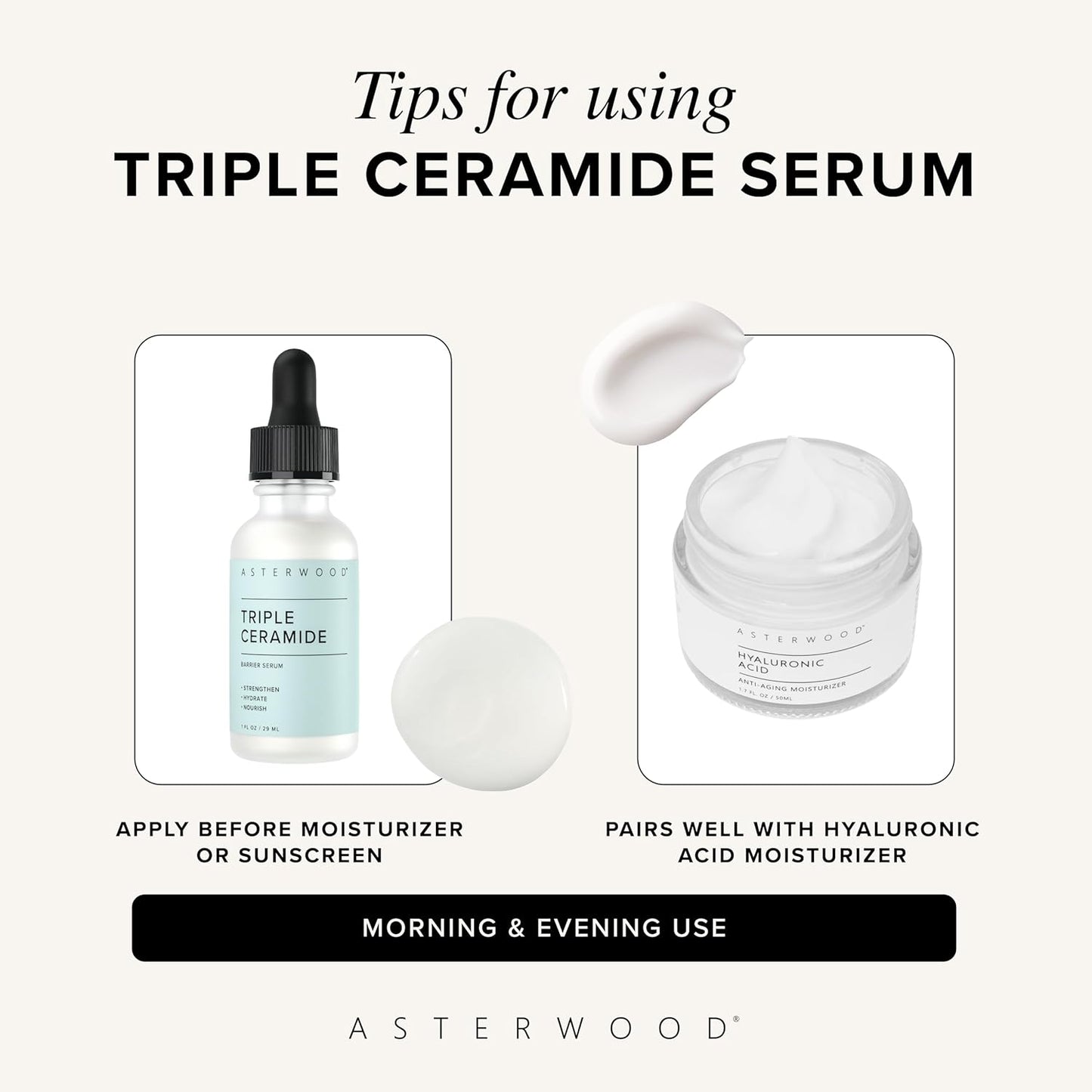 Asterwood Ceramide Barrier Repair Serum - Hydrating, Calming, & Barrier-Restoring Skin Facial Serum - with Triple Ceramide Complex, Squalane, Hyaluronic Acid - Fragrance-Free, Cruelty-Free - 1 Fl Oz