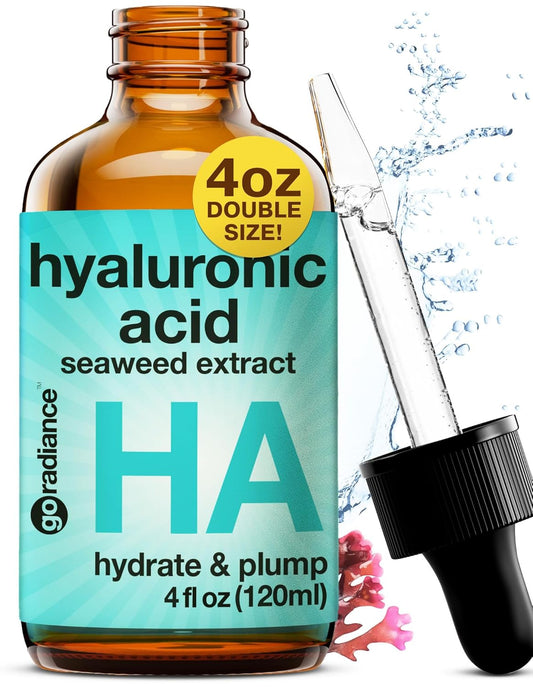 Double Size (4OZ) Hyaluronic Acid Serum for Face 3.5%, Hyaluronic Acid Moisturizer, Hydrating Serum for Face, Moisturizing Hyaluronic Acid Serum with Seaweed and Chamomile, Glow Face Serum for Women