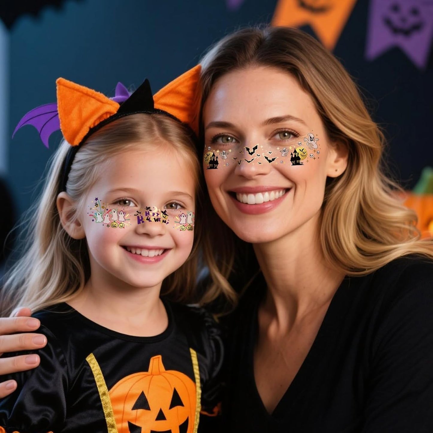 12 Sheets Halloween Face Temporary Tattoo, Ghost Skull Witch Bat Spider Pumpkin Rose Waterproof Fake Tattoos Face Makeup Freckles Patches For Women Girls Halloween Festival Party Supply