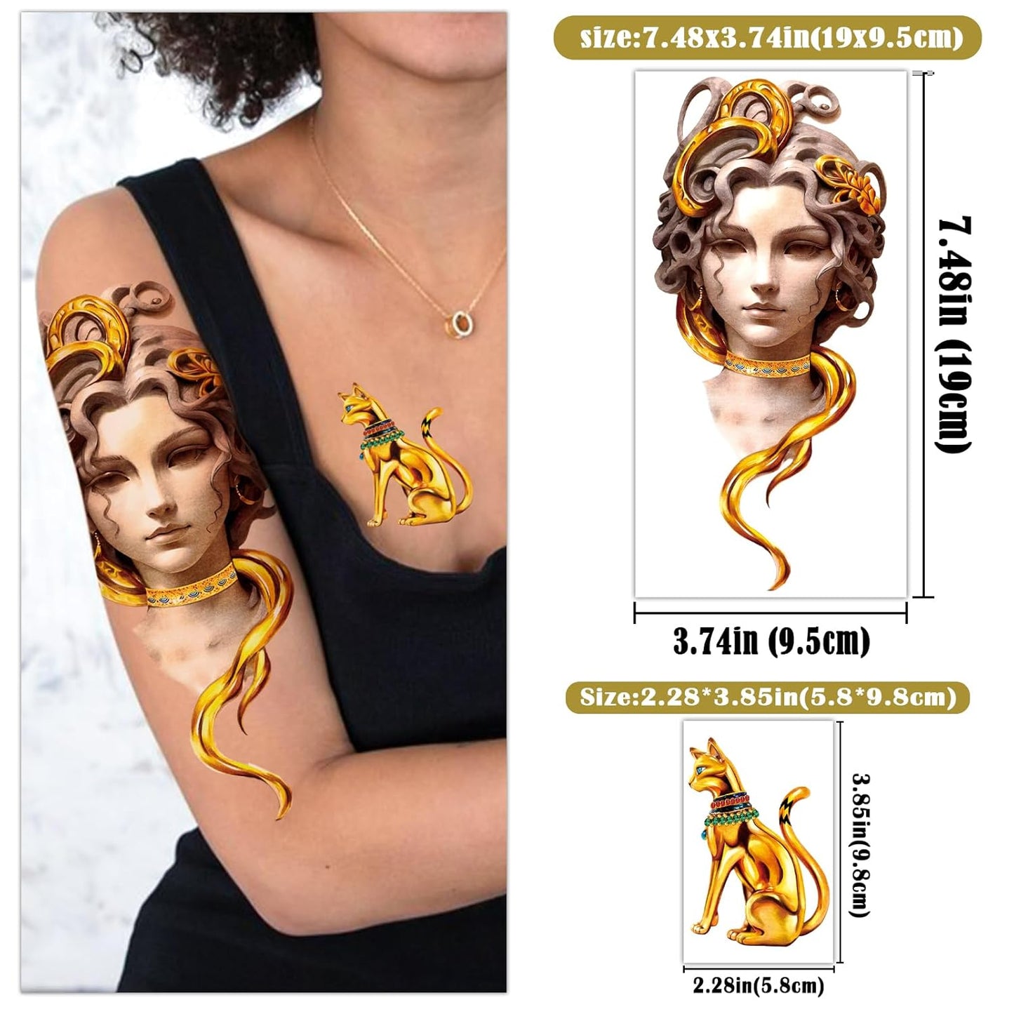77 Sheets Temporary Tattoo, Lion Wolf Snake Skull Elephant Fake Tattoos for Adults Neck Shoulder, Bee Angel Crown Scepter Realistic Temporary Tattoos for Men Women Girls
