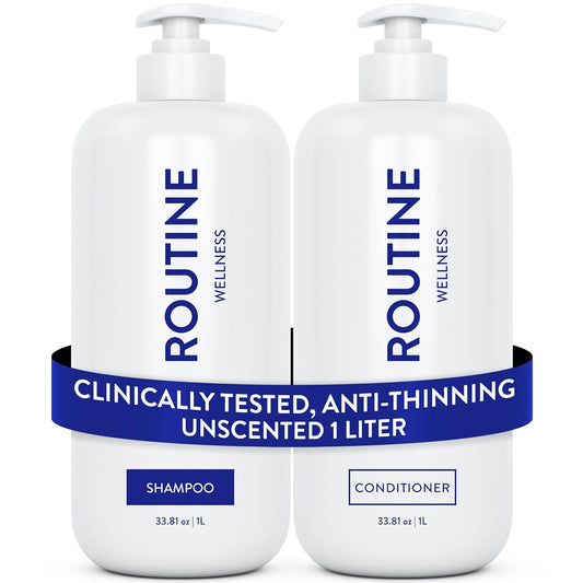 Routine Wellness 1 Liter Anti-Thinning Volumizing Shampoo and Conditioner Set for Thinning Hair & Hair Loss - Grow Your Confidence with Biotin & DHT Blockers - 1 Liter Unscented Set