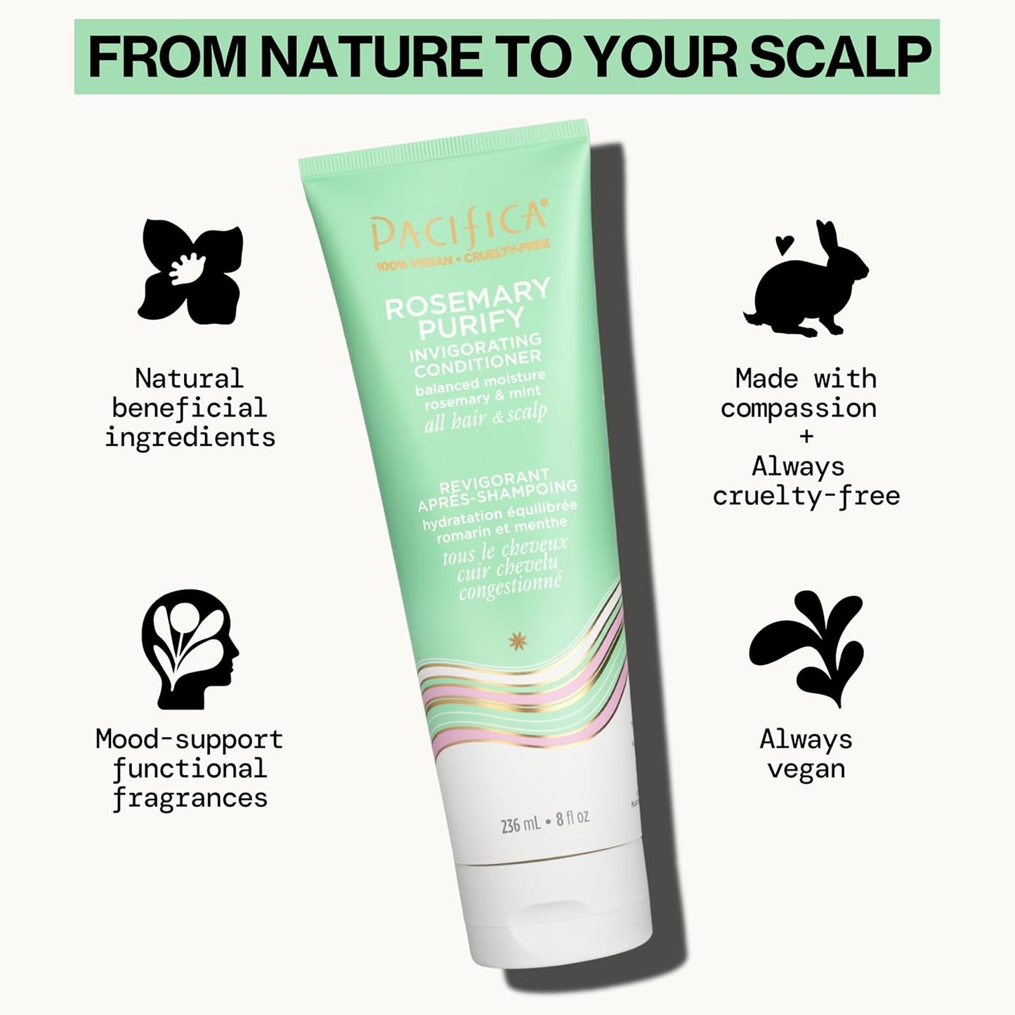 Pacifica Conditioner – Rosemary Purify Invigorating Conditioner with Hydrating Jojoba & Cooling Mint for Balanced Moisture, Sulfate-Free, Vegan & Cruelty-Free, 8 oz