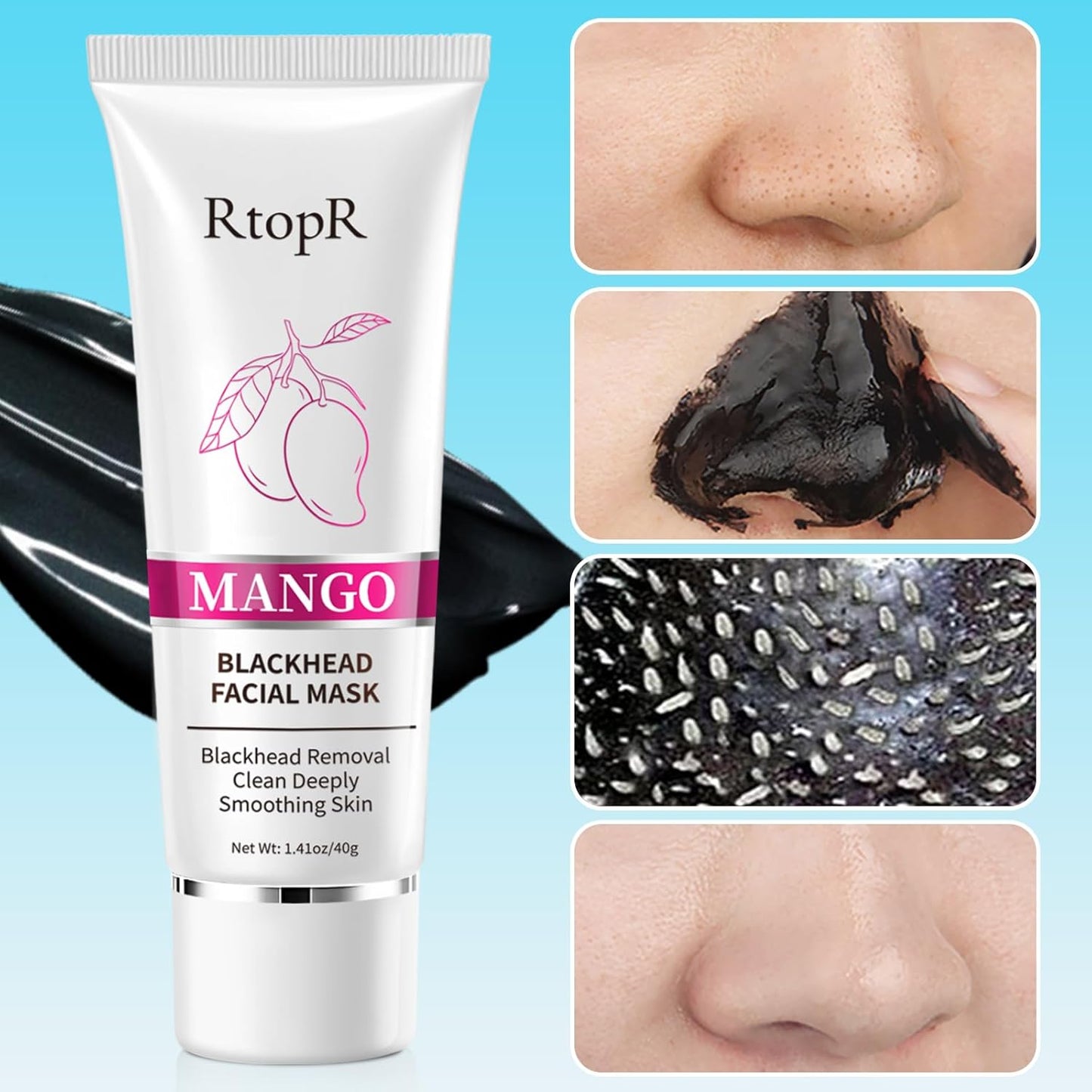 RtopR Blackhead Remover Peel Off Mask for Face,Black Blackhead Face Mask，Blackhead Remover Nose Pore Strip for All Skin Types