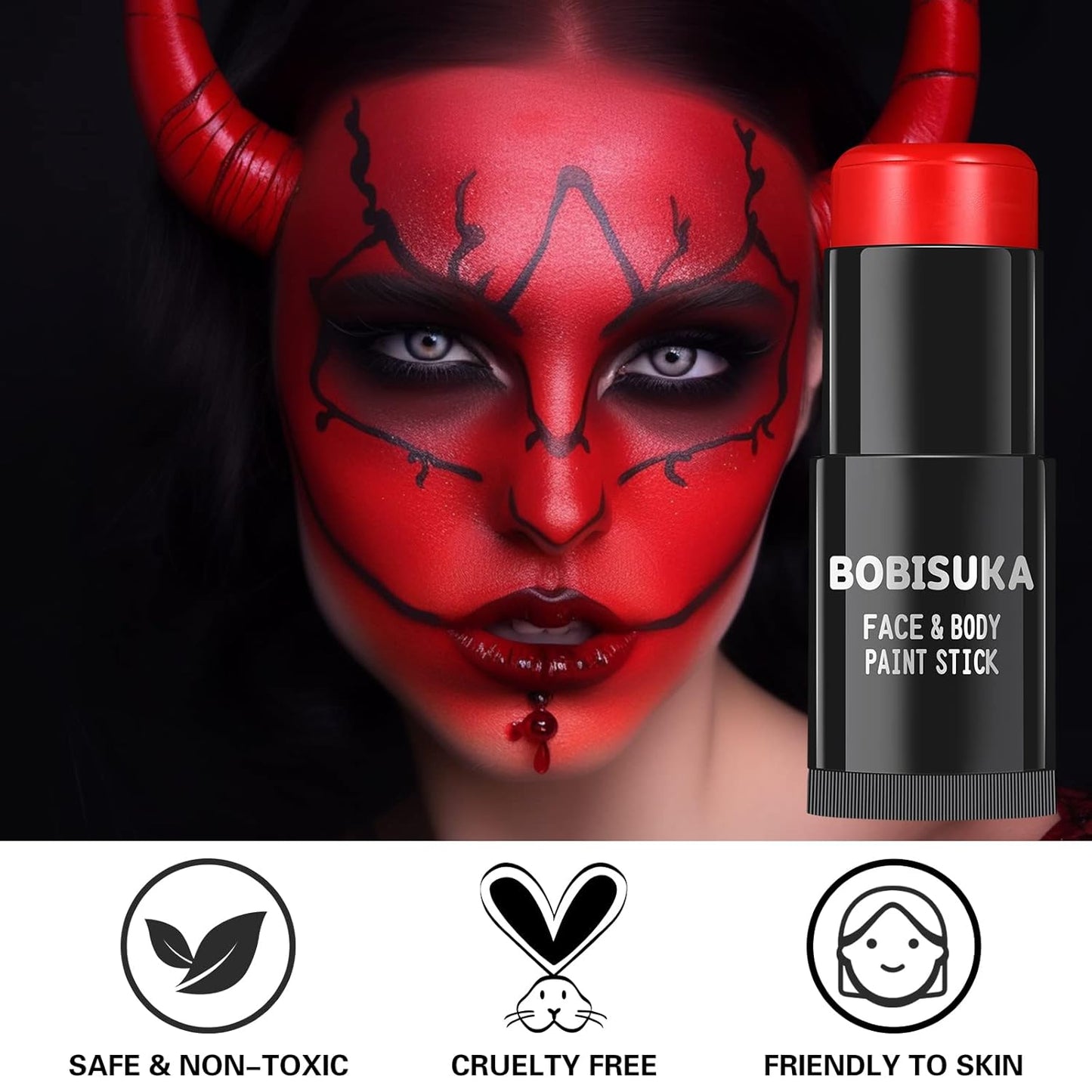 BOBISUKA Pro Red Face & Body Paint Stick, Blendable Red Eyeblack Painting Sticks for Sports, Facepaints for Halloween Makeup Clown Joker Devil Cosplay Special Effects Costume SFX Party