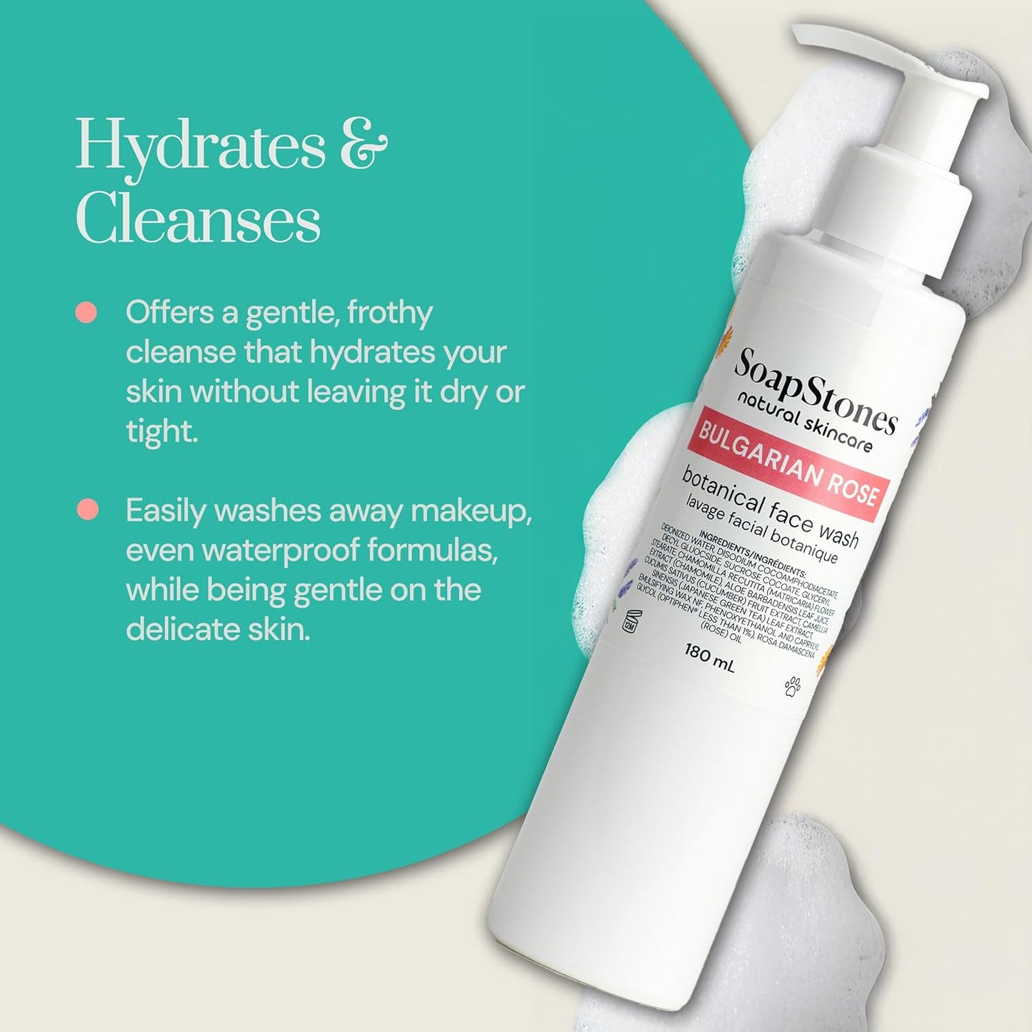 Soapstones Rose Skincare Bundle - Rosewater Toner, Bulgarian Rose Facial Wash & Rosewater Moisturizer - Hydrating Toner, Deep Moisture Face Cream & Natural Face Wash for Glowing Complexion