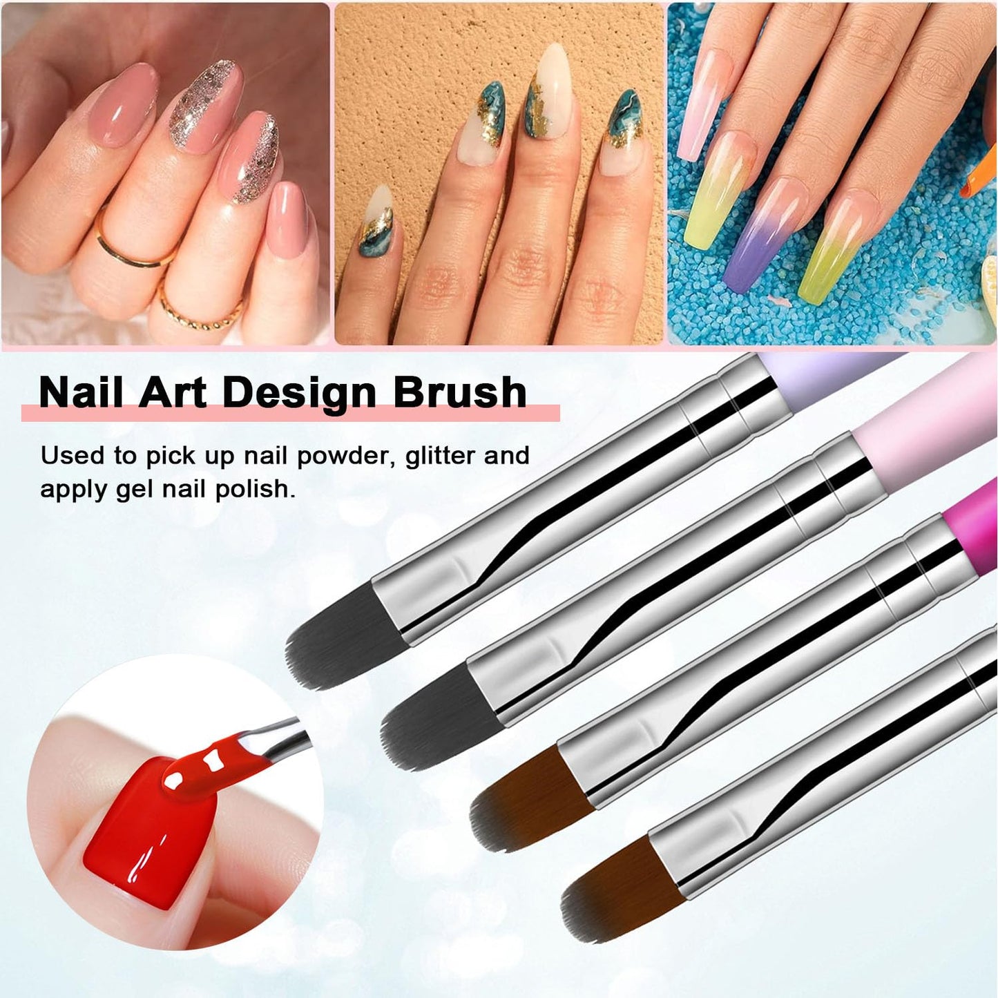 Nail Art Brushes Set,8PCS Uv Gel Nail Brush Poly Extension Gel Brush for Nail Art Nail Design Brush Gel Nail Brush for Nail Extension Nail Powder Nail Art Tips Builder Brush Nail Painting Set