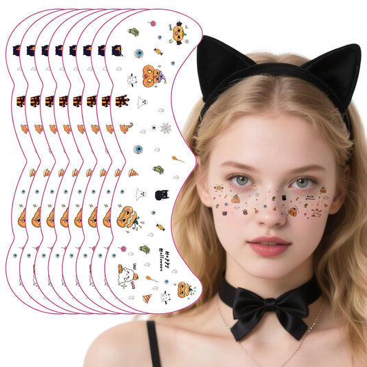 8Pcs Halloween Cut Pumpkin Freckles Face Tattoo, Temporary Makeup Stickers, Temporary Freckle Sticker, Face Tattoos for Women, Halloween, Parties, Freckles Tattoo Art