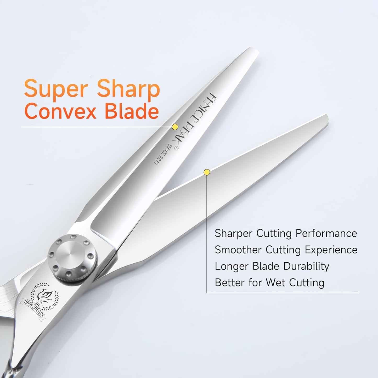 Fenice Peak Straight Hair Cutting Scissors 5.5'' Barber Haircut Shears with Sharp Razor Edge 440C Hair Scissors with Engraving Handle for Salon and Home User