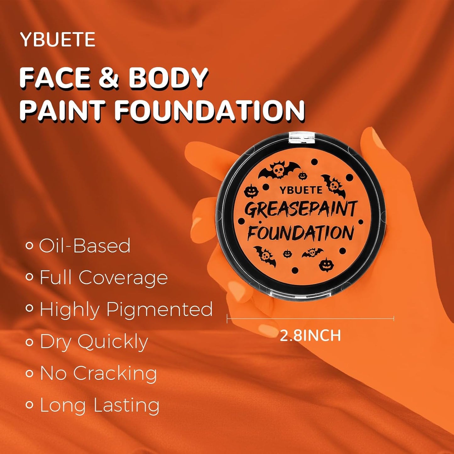 Orange Cream Face Body Painting Foundation, Professional Full-coverage Oil Based Orange Face Paint Halloween SFX Cosplay for Pumpkin Clown Tiger Monster Adult Costume Party & Carnival