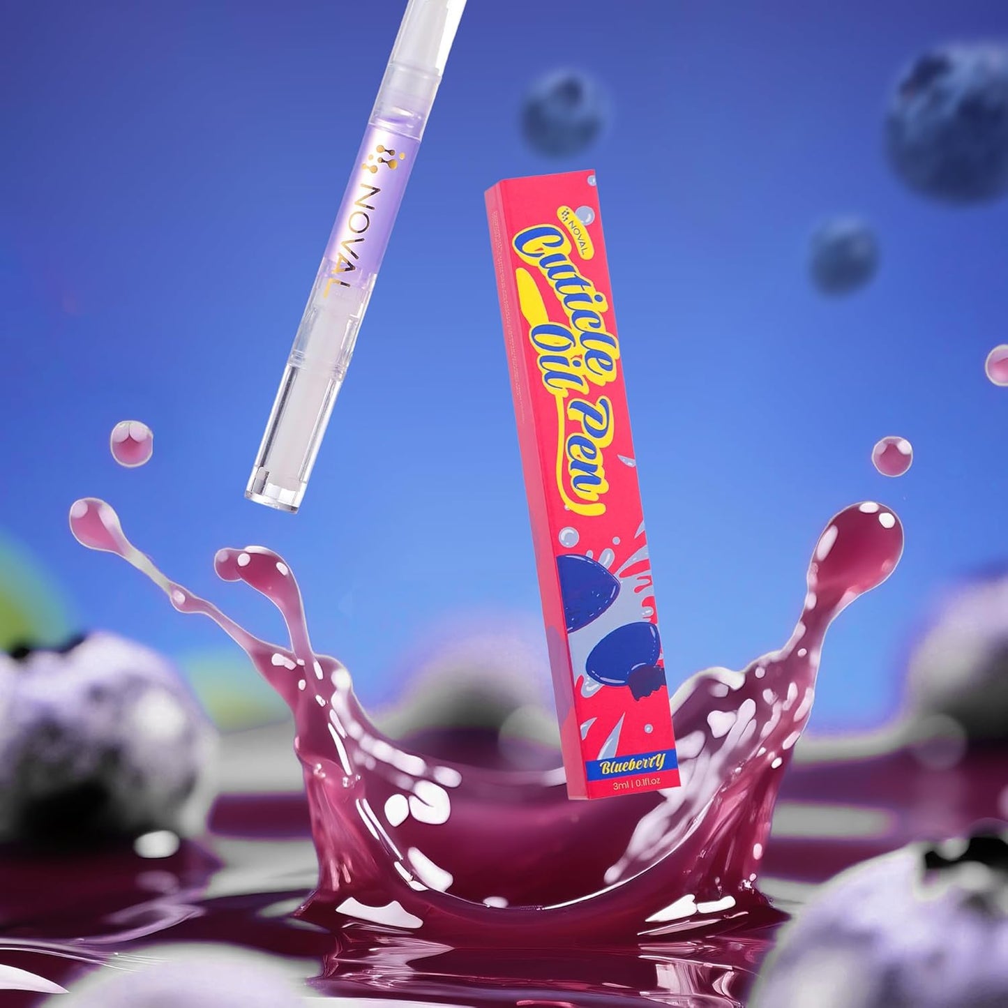 NOVAL Cuticle Oil Pens for Nails – Moisturizing & Fast Absorption, Non-Greasy, Blueberry Scent, 6PCS