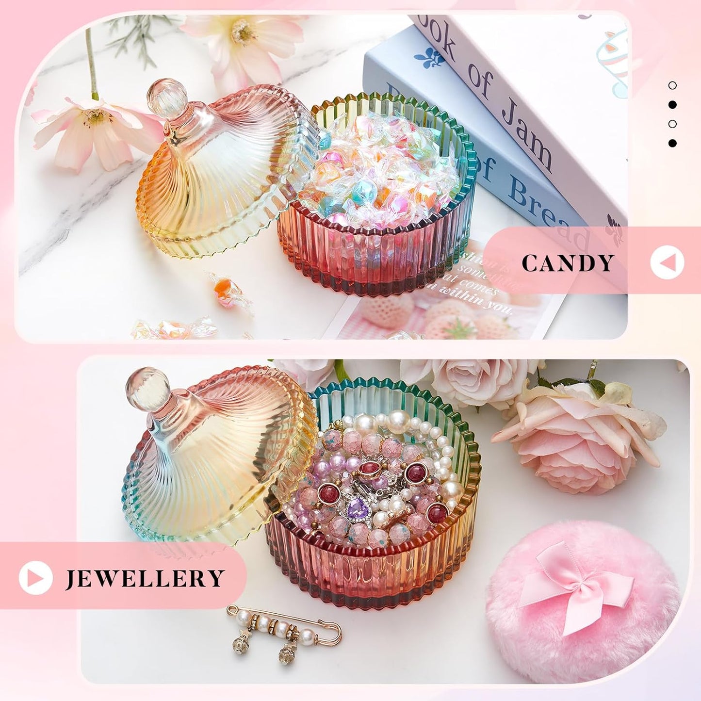 Tioncy 3 Pcs Large Body Powder Puff and Container Powder Container with Puff Crystal Case Soft Washable Reusable Velour Face Body Glitter Wet Dry Makeup(Simple,Colorful)