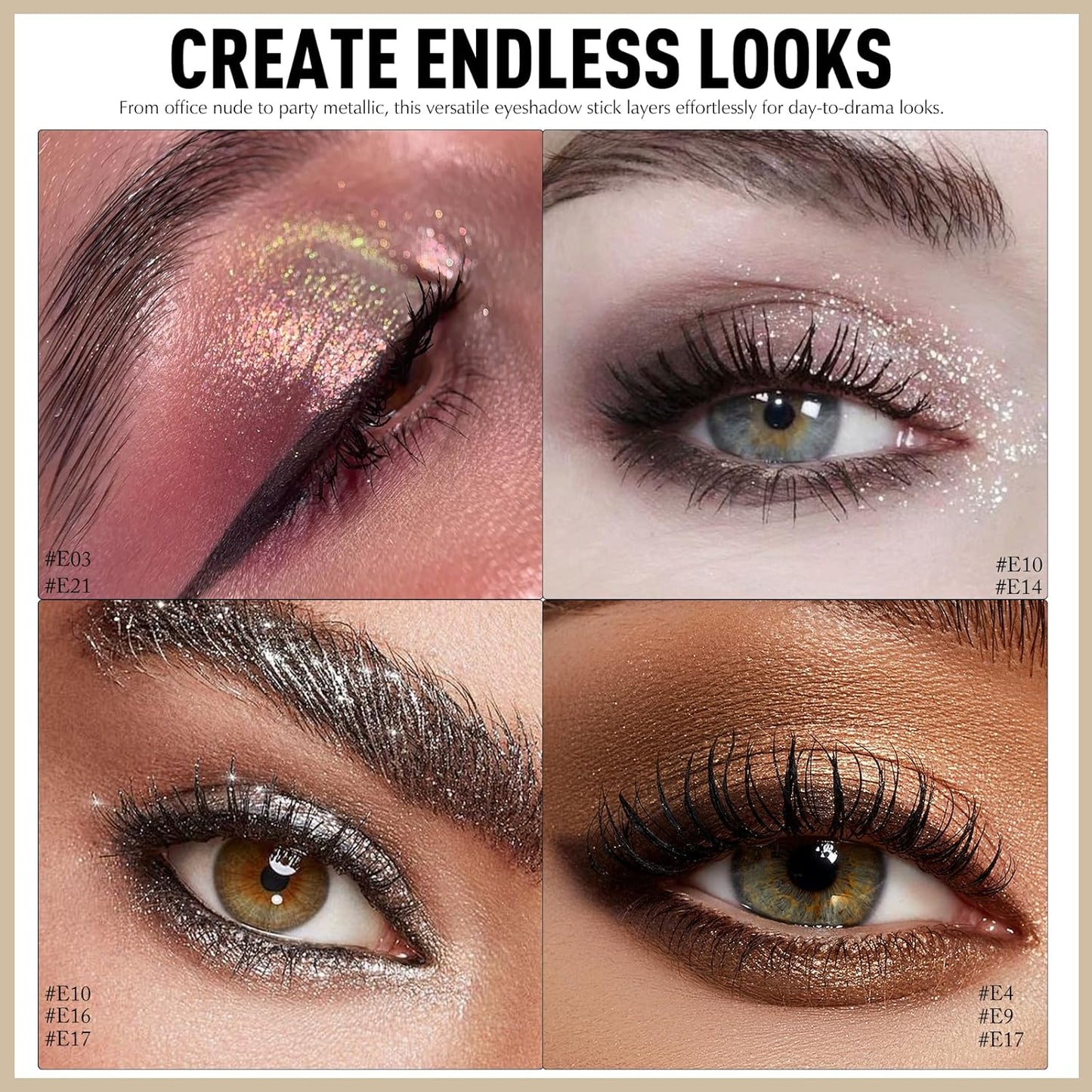 Glitter Eyeshadow Stick - Pale Rose Gold Shimmer Long Lasting Cream Eye Shadow Pencil Buildable Sparkling Face Highlighter Makeup, Lightweight Waterproof & Smudge Proof for Easy Application