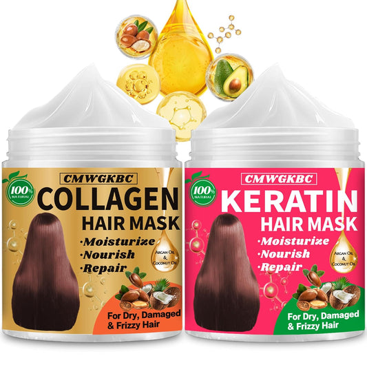Collagen Hair Mask & Keratin Hair Mask for Damaged Hair,Keratin Hair Treatment,Repair Deep Conditioner for Dry Hair,Vitamin E Natural Hydrating Hair Mask with Argan Oil All Hair Type,Hair Care Gifts