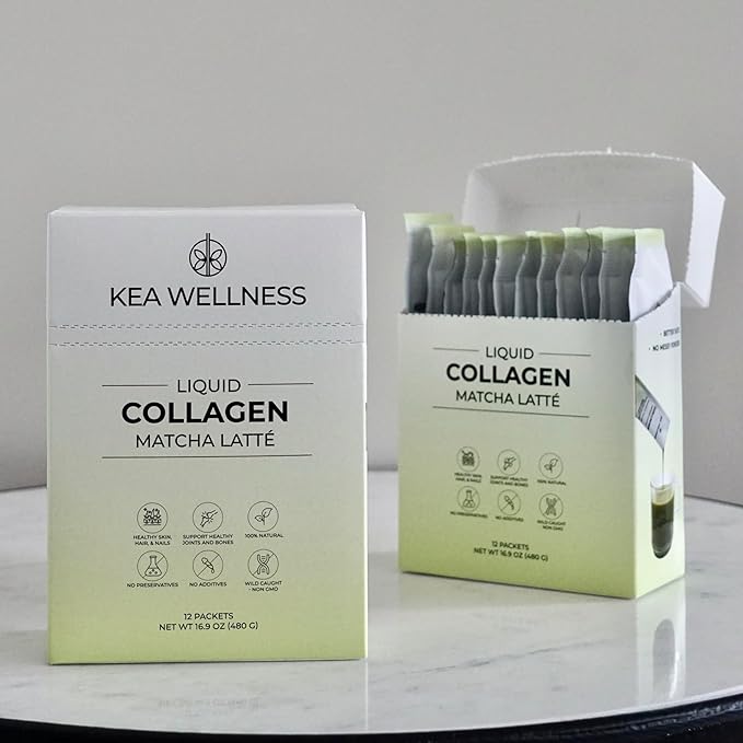 All-Natural Liquid Collagen Coffee Creamer – Premium Bovine & Marine Peptides (Types I, II, III) for Hair, Skin, Nails, Bones & Joints – Hydrolyzed, Single-Serve, 12-Pack – Matcha Latte Flavor