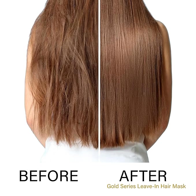 Gold Series Leave-In Hair Mask – Argan Oil Hair Mask Enriched with Keratin – Nourishing and Gently Detangling Leave In Conditioner Spray for Curly, Frizzy or Damaged Hair, 4.2 Fl.oz