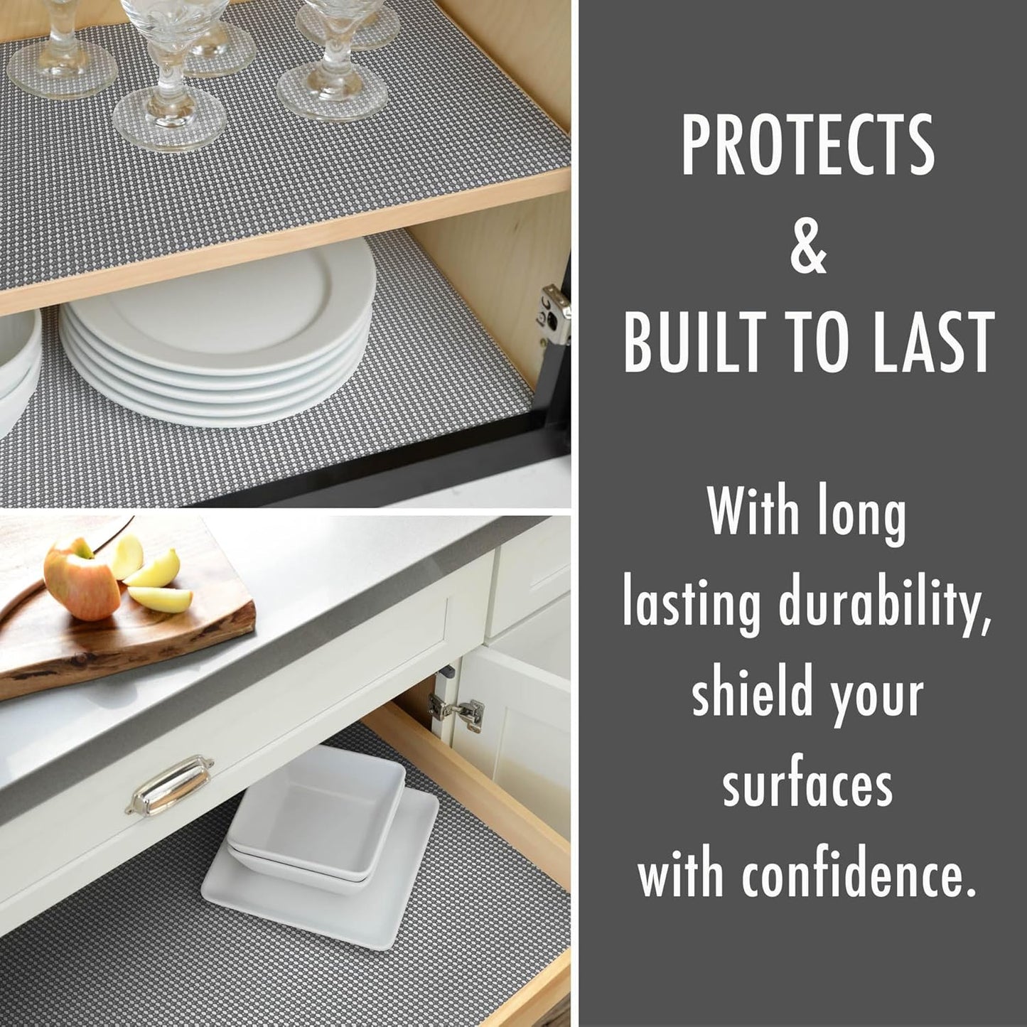 Con-Tact Brand Beaded Grip Durable Non-Adhesive Non-Slip Shelf and Drawer Liner, 12" x 20', Cool Gray