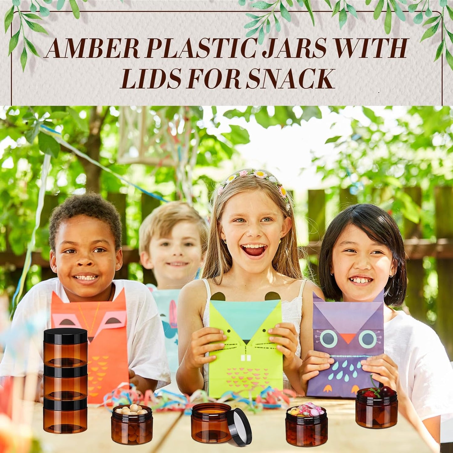 Tanlade 100 Pcs 4 oz Amber Plastic Cosmetic Jars with Lids Empty Leak Proof Container Refillable Cosmetic Jars Airtight for Cream, Lotion, Powder, Ointment, Beauty Products Travel Storage(Round)