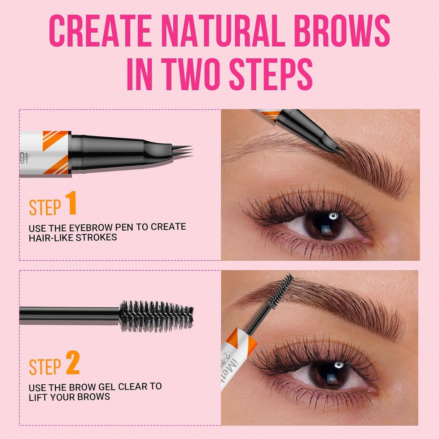 iMethod Curved Eyebrow Pen and Brow Gel - Eyebrow Pencils for Women with Hair Like Strokes, Eyebrow Makeup for All-Day Defined, Waterproof, Smudge-proof, Black Brown and 2 Count Brow Gel Clear