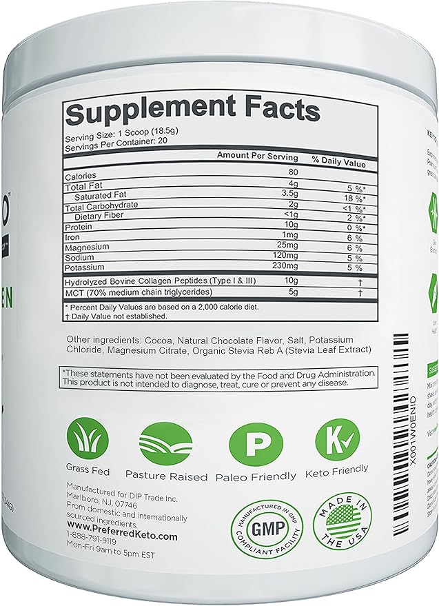 Keto Collagen Protein Powder with MCT Oil – Keto and Paleo Friendly Grass Fed and Pasture Raised Hydrolyzed Collagen Peptides – Fits Low Carb Diet and Keto Snacks – KEYTO Chocolate Flavor