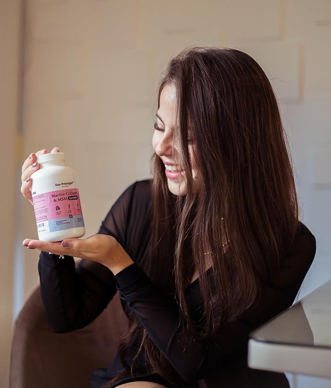 Zen Principle Marine Collagen Peptides Powder with OptiMSM® Supplement. Clinically Tested for Skin Support. Wild-Caught Fish, Non-GMO. 210 Capsules.