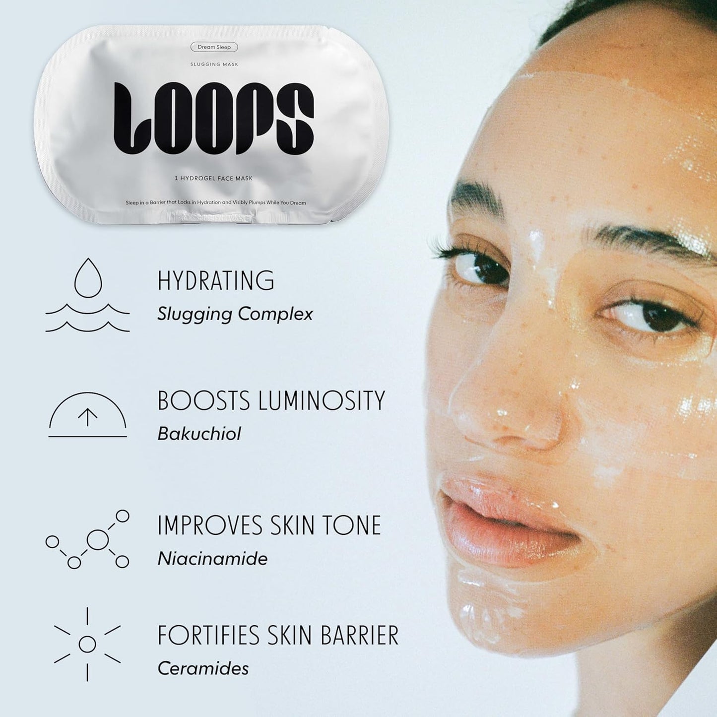 LOOPS DREAM SLEEP - Nighttime Slugging Hydrogel Facial Mask w/Natural Oils, Vitamins, Antioxidants, & Fatty Acids - Restored Skin, Toned, Plump, Hydrated - 5 pc