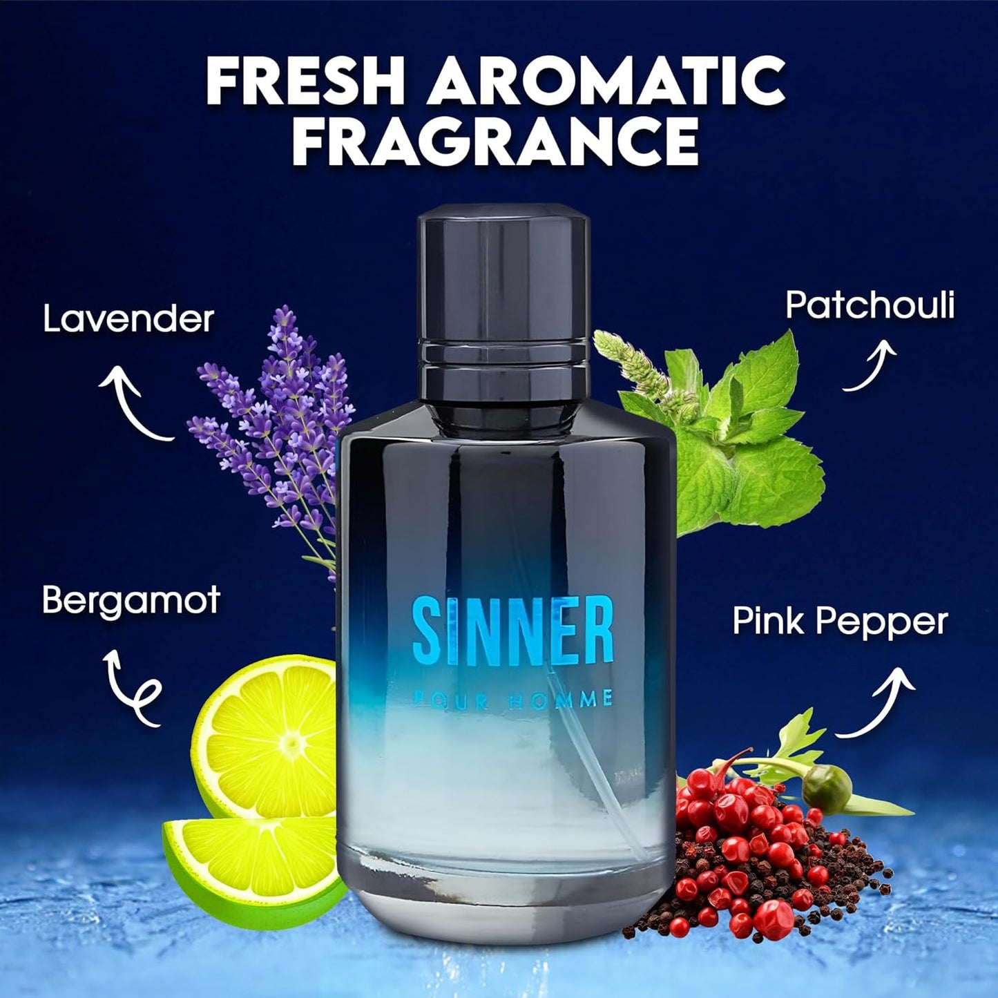 Sinner Sensual Woody Fragrance for Men | Long Lasting Cologne Aromatic Scent, Eau de Parfum Natural Spray - Great Holiday Gift, 3.4 Fl Oz/100 Ml