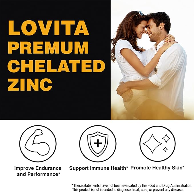 Lovita Zinc 50mg | Potent Highly-Absorbed Chelated Zinc Supplements, Picolinate & Bisglycinate | Vegan, Gluten Free, non-GMO | For Immune, Antioxidant Support & Healthy Skin | 200 Capsules (Pack of 3)