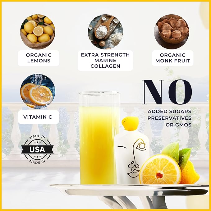 Lemon & Co. 12-Week Wellness Bundle – Liquid Collagen Elixir for Women & Men + Stainless Steel Insulated Bottle – 5g Marine Collagen for Skin, Hair, Nails, Gut Health | Organic Lemons, No Preservative
