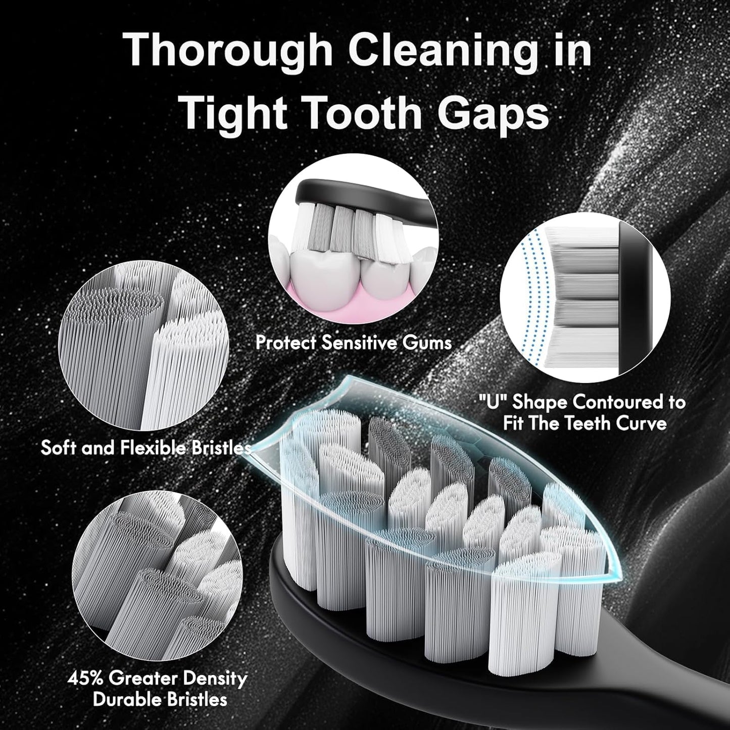 Diamond Style - Sonic Electric Toothbrush for Adults and Kids, Comes with 10 Brush Heads & Travel Case, 5 Modes with 2 Minutes Built in Smart Timer, One Charge for 90 Days, 42,000 VPM Motor (Black)