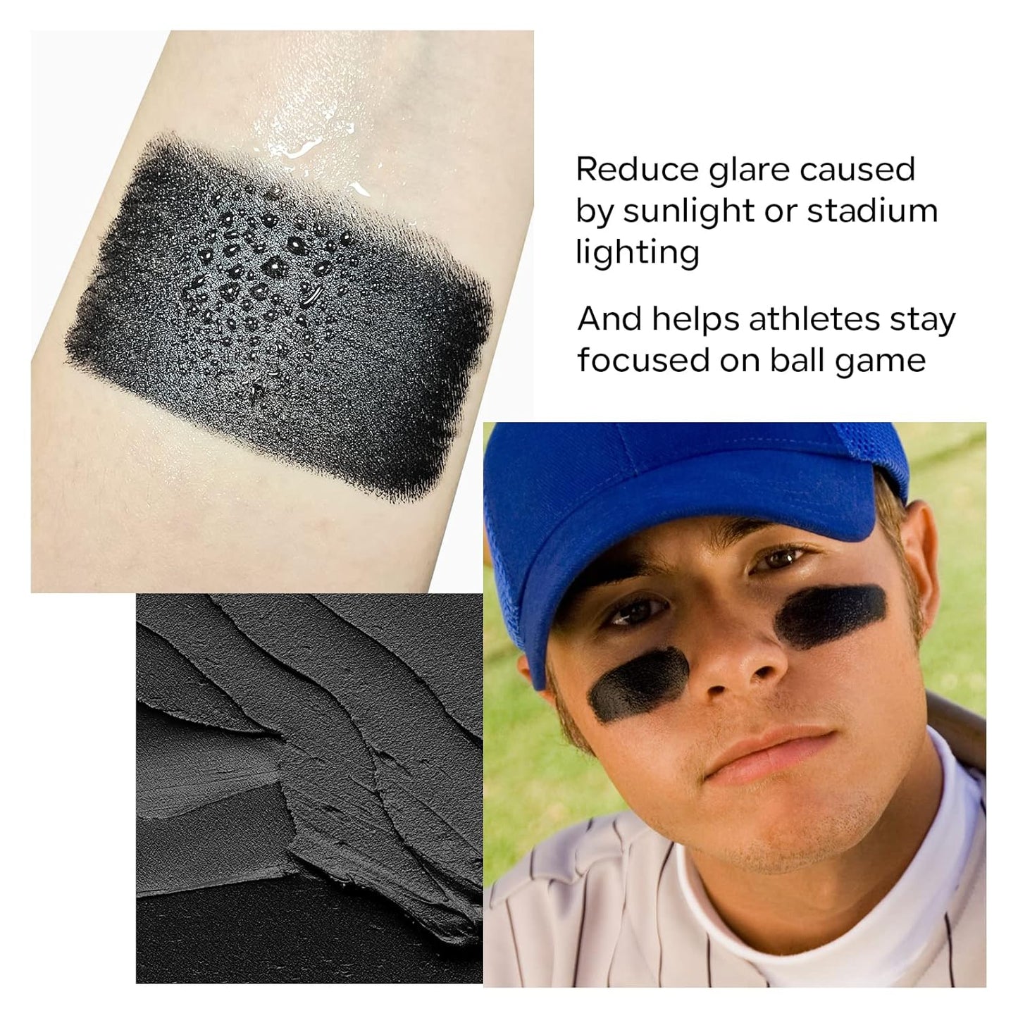 3Pcs Body Paint Eye Black Stick, Eyeblack Stick for Sports Baseball/Softball/Football Anti-Glare Outdoor Sports for Athletes Baseball Under Eye Black Body Paint Sweat-proof Easy to Apply