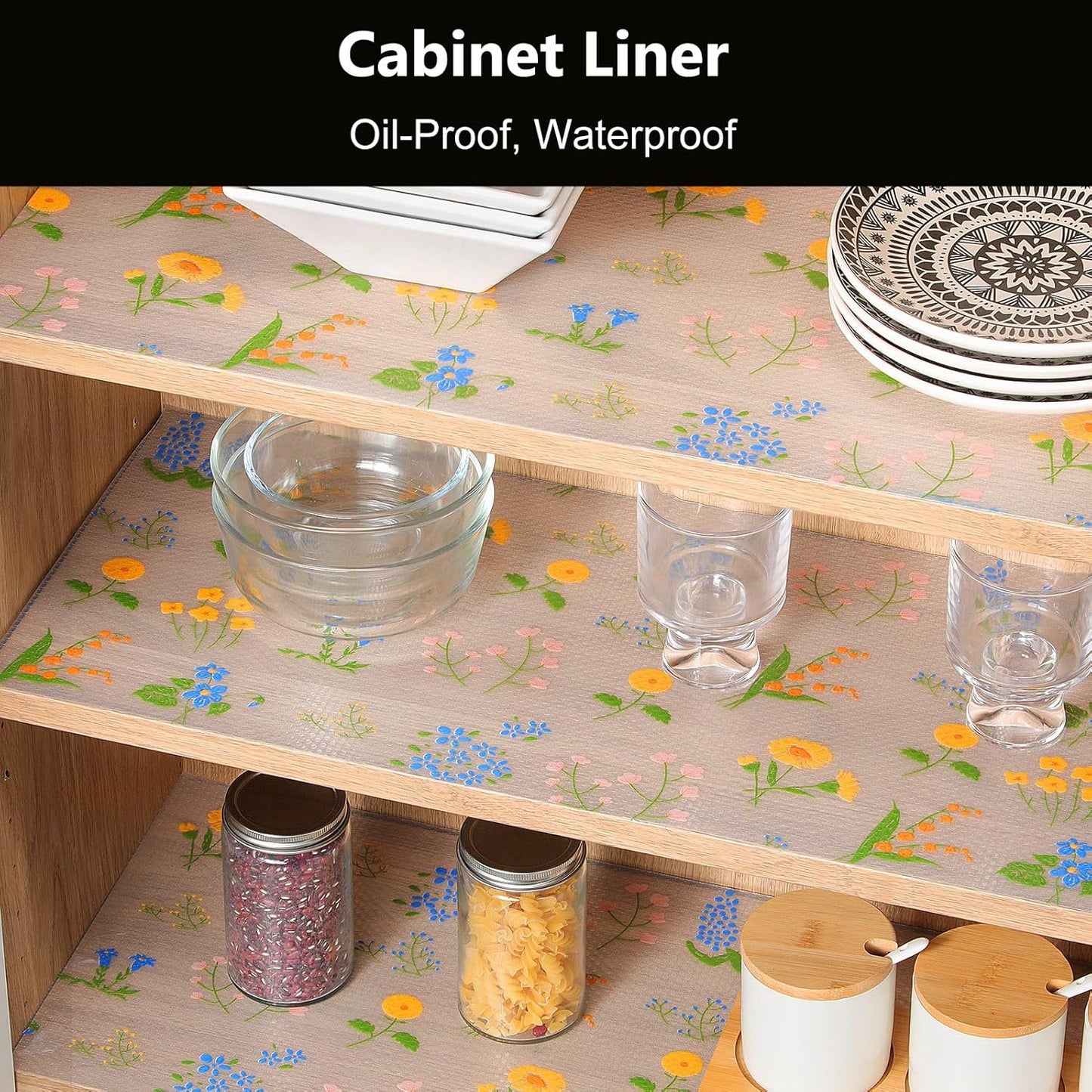 INNOLITES Shelf Liner, Non-Adhesive Floral Cabinet Drawer Liner for Kitchen, Waterproof Oil-Proof, EVA Easy to Clean & BPA-Free (23.6" x 118")