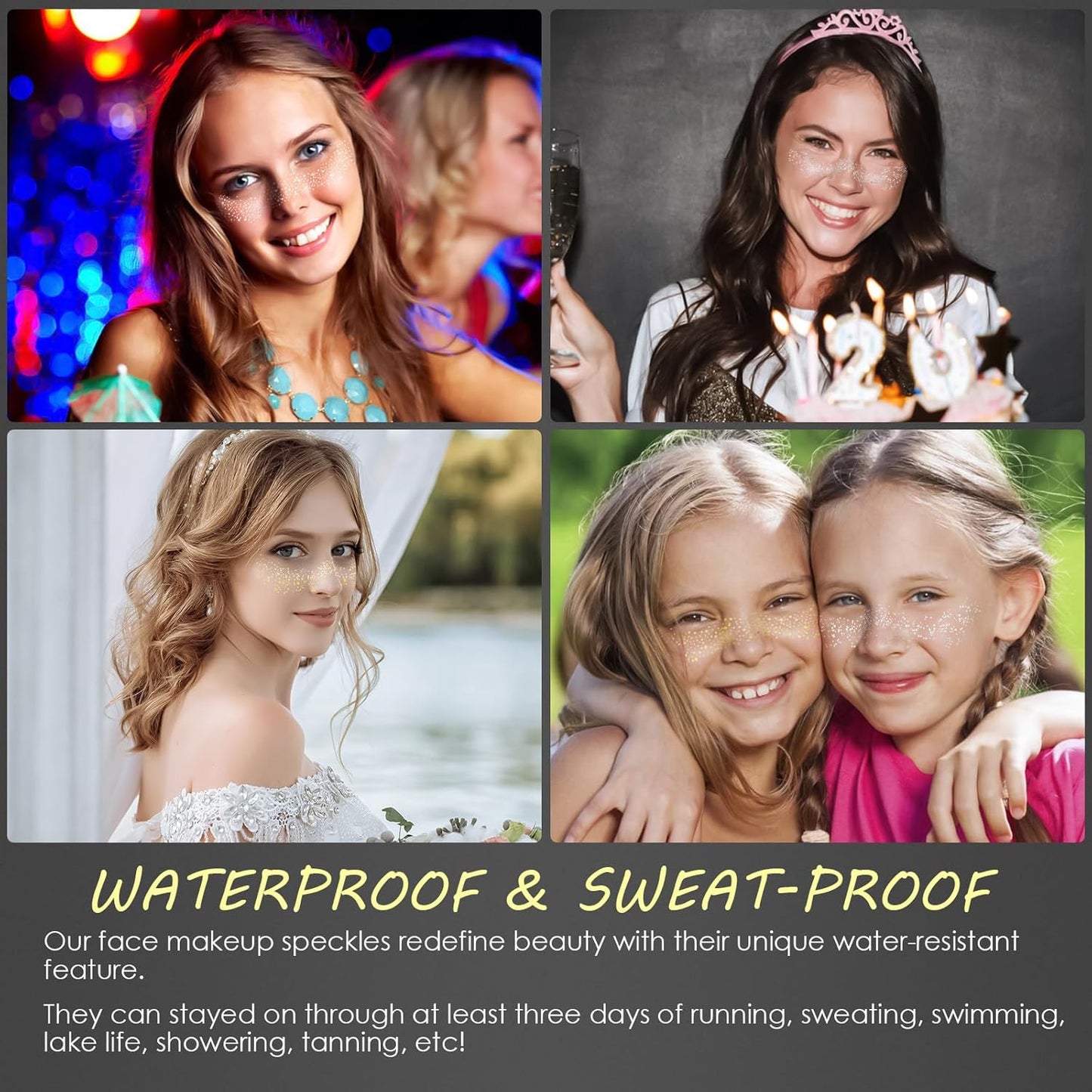 24pcs Gold and Silver Glitter Freckles Face Tattoo, Sparkle Freckles Temporary Face Tattoos, Body Face Glitter Makeup Patches Speckles, Waterproof Long Lasting Makeup Accessories for Women Girls