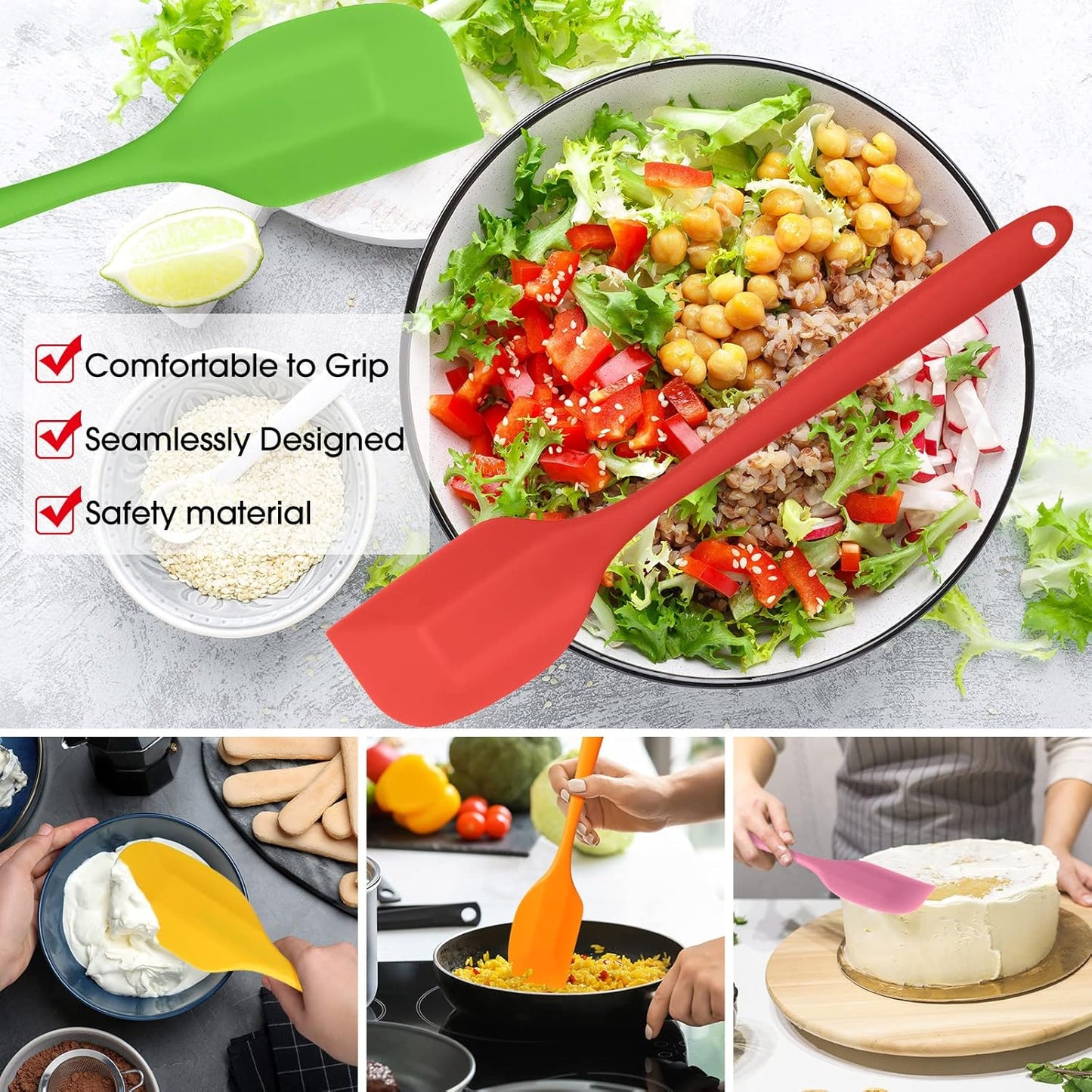 Irenare 24 Pcs Silicone Spatulas 11 Inch Large Rubber Spatulas Heat Resistant Non Stick Flexible Scrapers Baking Mixing Tool Cookware Dishwasher Safe, 6 Colors