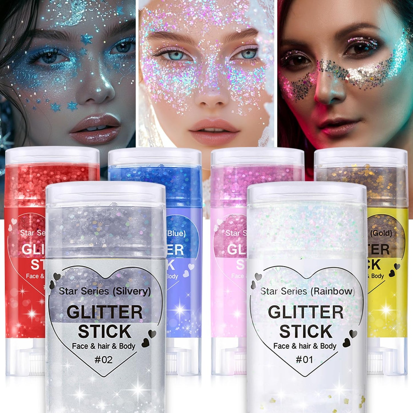 Blue Body Glitter Stick, Halloween Face Glitter Makeup,Holographic Hair Glitters Mermaid Makeup Rave Outfits for Women, Shimmer Face Paint Stick for Christmas (Blue)