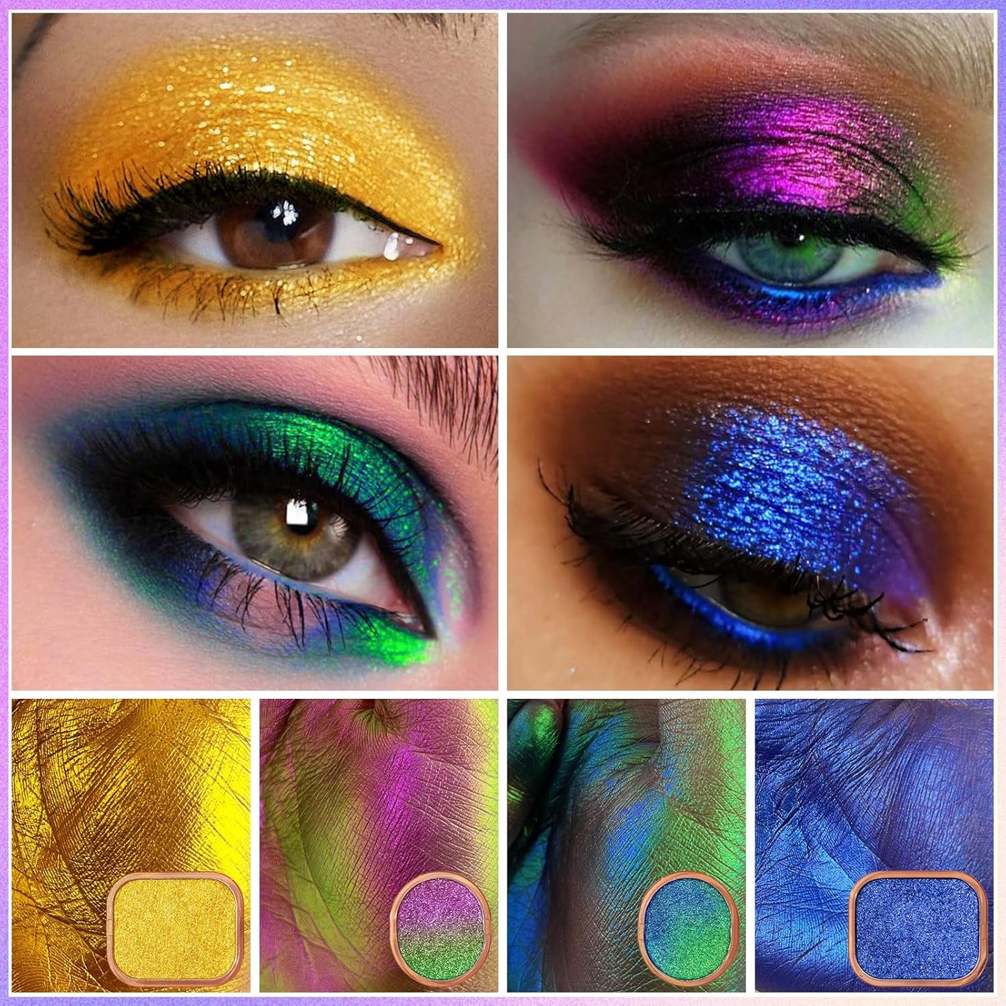 UCANBE Multichrome Chameleon Eyeshadow Makeup Palette, 4 Colors Holographic Metallic Glitter Eye Shadow Pallet, High Pigmented Creamy Duo Chrome Multidimensional Eye Make Up Kit