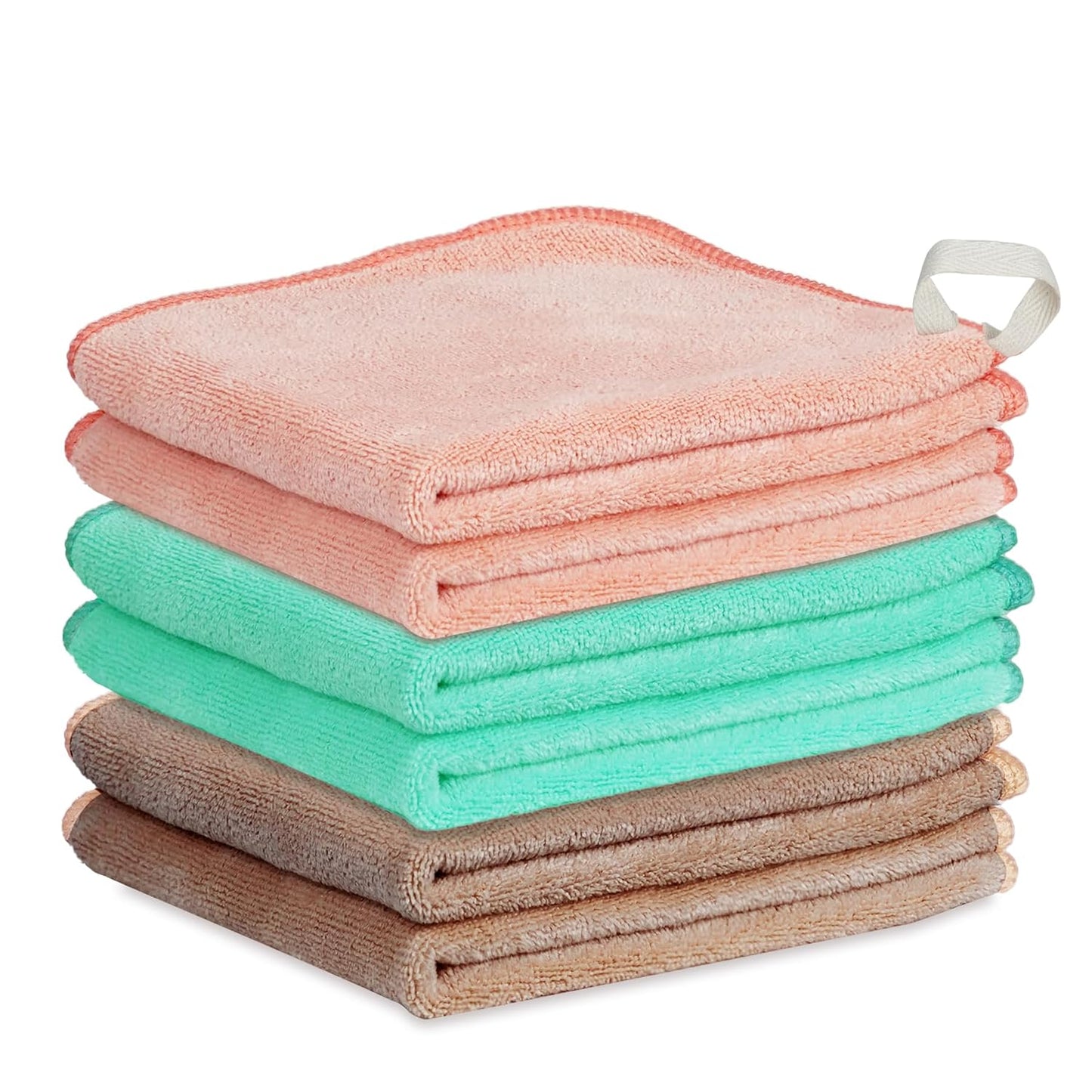 Nugilla Makeup Remover Cloth 12 x 12 Inch, Reusable Makeup Remover Towels for Washing Face, 6 Pack Washable Microfiber Face Cloth Fast Drying Washcloth, Brown/Coral/Green