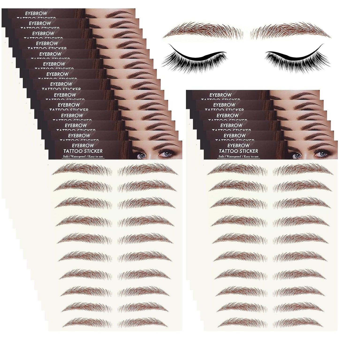 20 Sheets 200 Pairs Eyebrow Tattoo Stickers 4D Stickers Eyebrow Transfers Stickers Peel off Eyebrow Grooming Shaping Makeup Sticker for Women Girls Brown