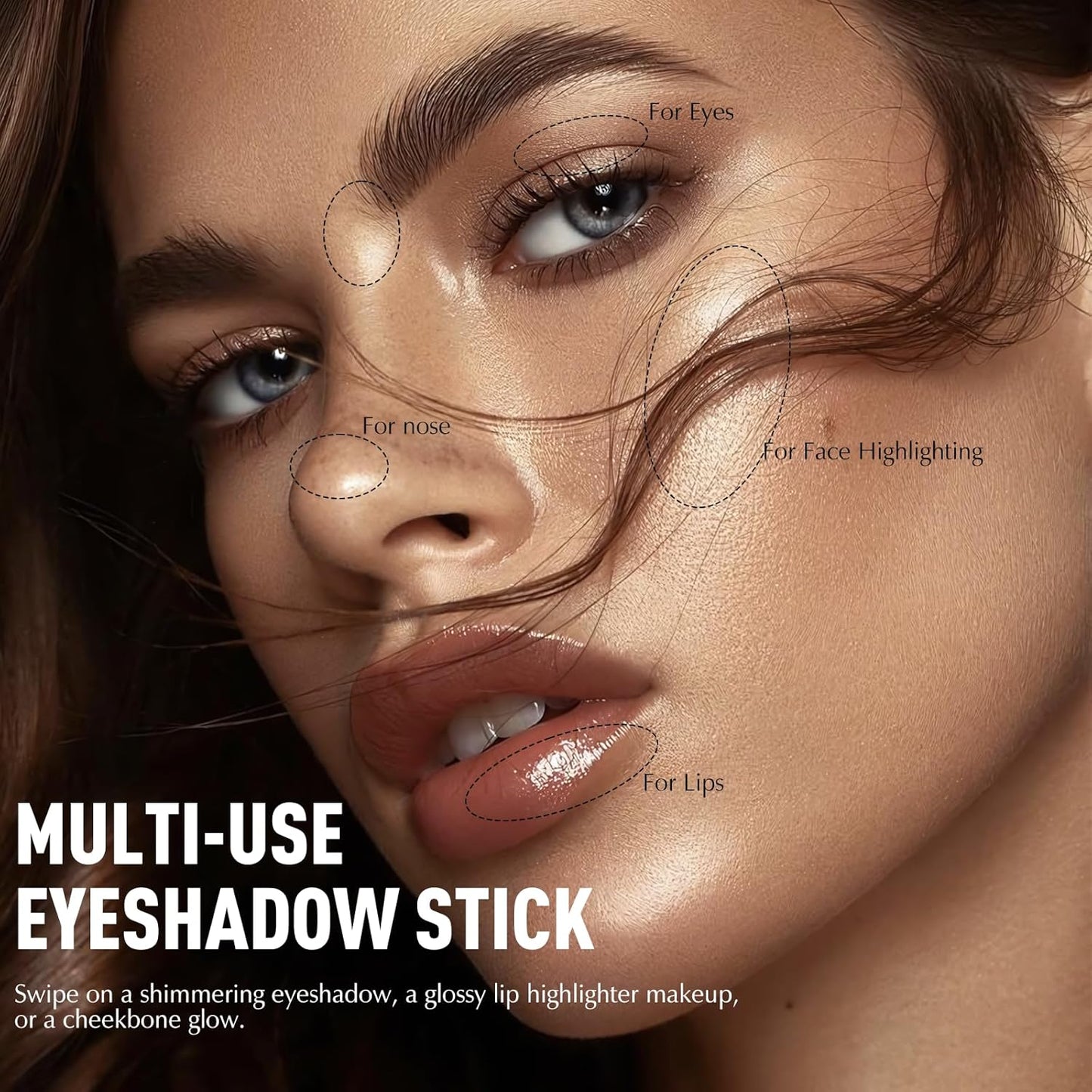 Glitter Eyeshadow Stick - Pale Rose Gold Shimmer Long Lasting Cream Eye Shadow Pencil Buildable Sparkling Face Highlighter Makeup, Lightweight Waterproof & Smudge Proof for Easy Application