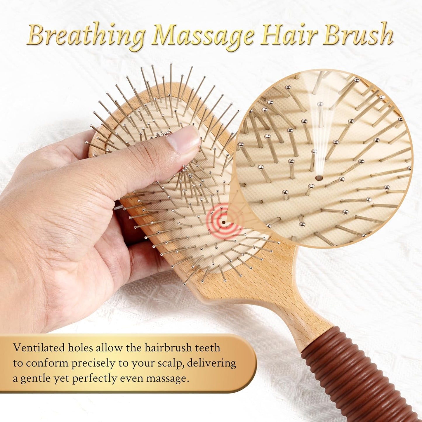 BFWood Paddle Hair Brush with Steel Bristles, Metal hair brush, Help Hair Growth and Massaging Scalp, Anti-frizz Metal Detangling Brush Styling Hairbrush