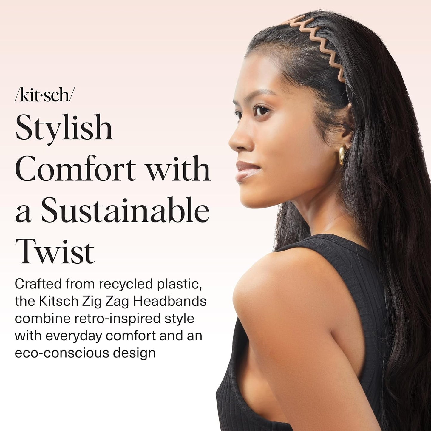 Kitsch Zig Zag Headbands for Women Non Slip – Fashion Accessories for Slicked Back Styles - Comfortable Comb Headband with Teeth | Ideal Gifts for Women - Neutral - 2 pcs