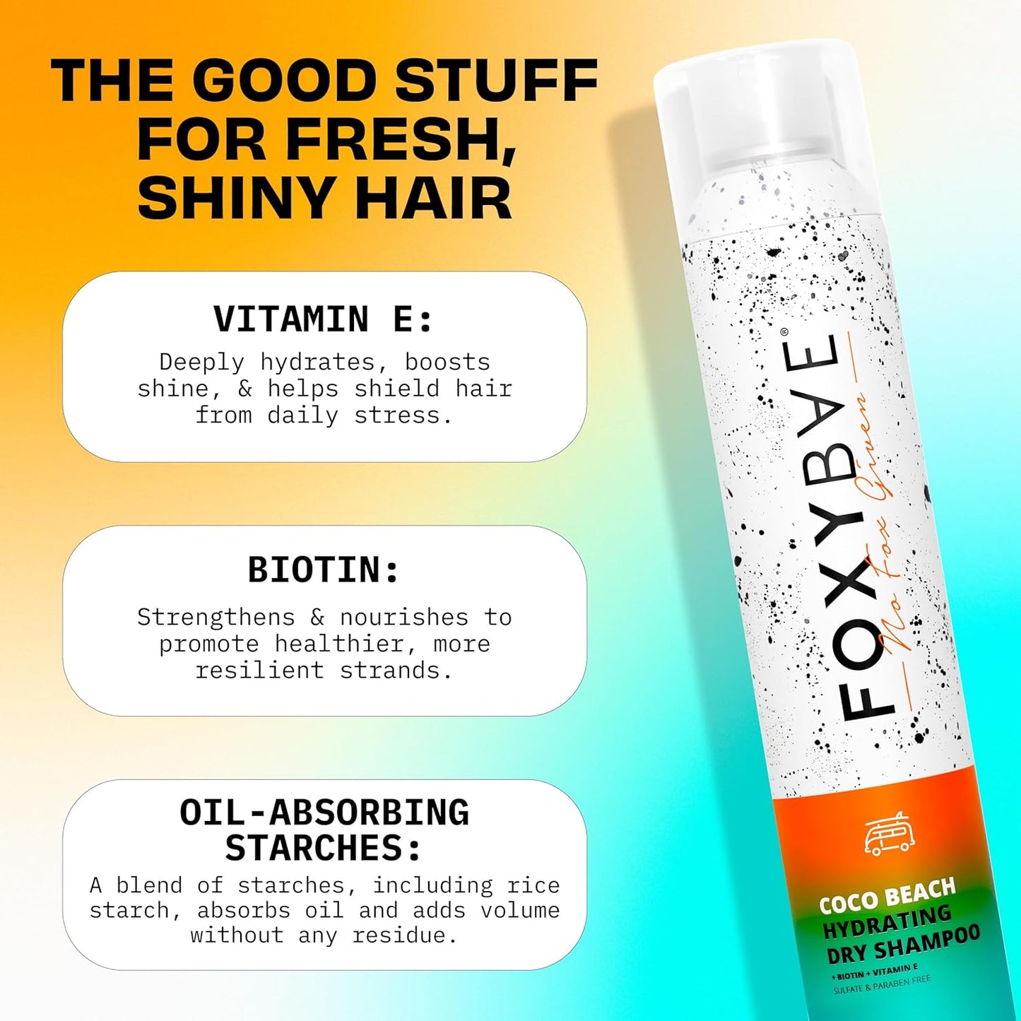 FoxyBae Hydrating Dry Shampoo Spray – Waterless Biotin & Vitamin E Formula – Absorbs Oil, Adds Volume & Texture – Coconut Scent – Coco Beach – 7 fl oz