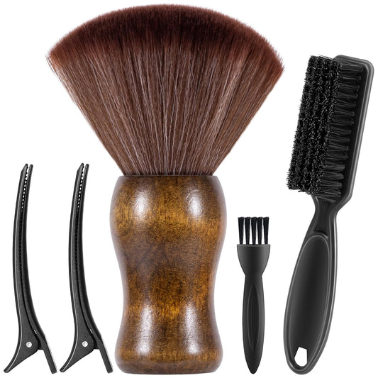 SALONSILK Barber Neck Duster Shaving Brush Set, 5 in 1 Professional Barber Accessories Cleaning Supplies, Hair Cutting Cleaning Hairbrush Styling Tool