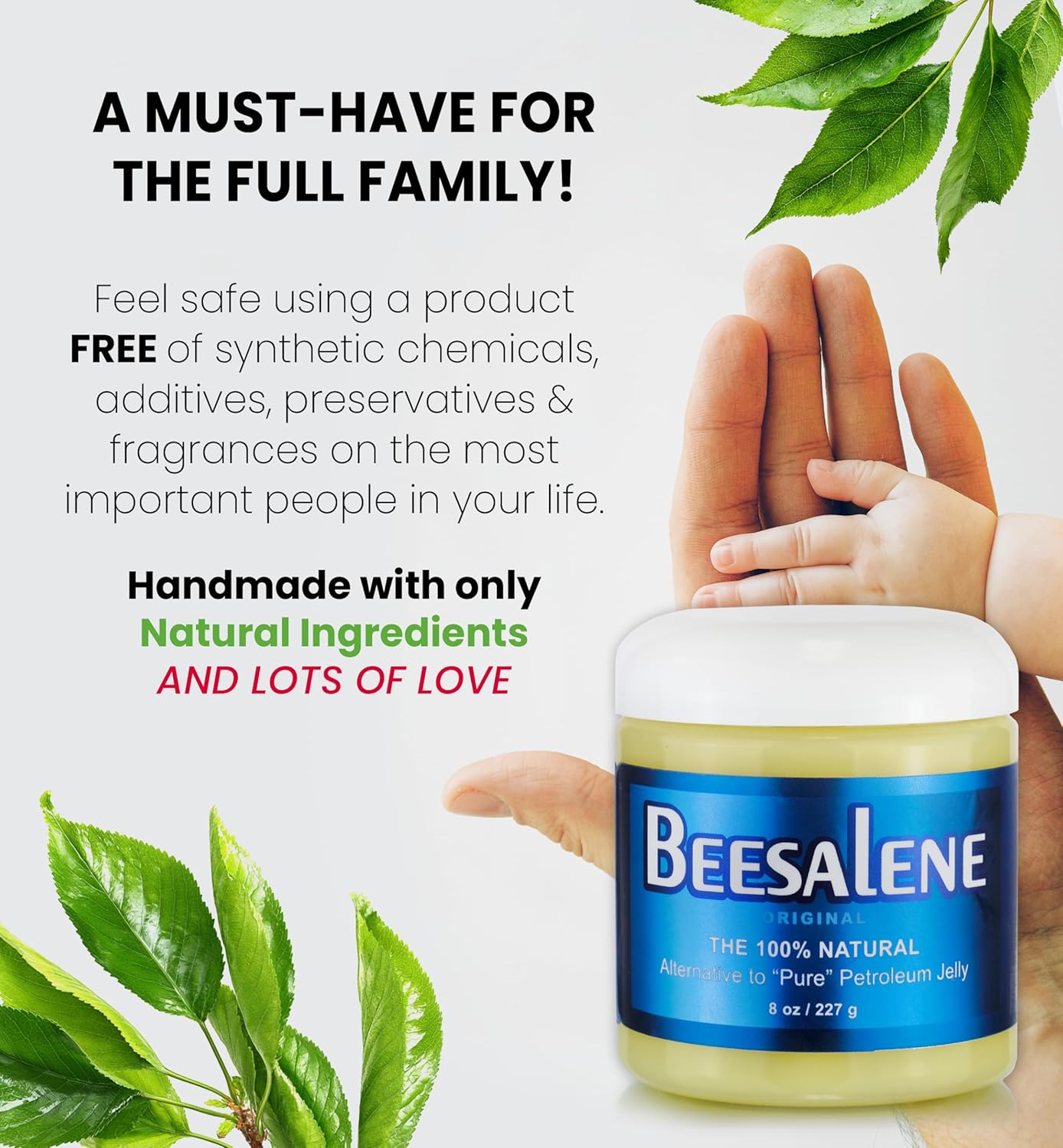 Beesalene Original Unpetroleum - 100% Natural & Hypoallergenic Alternative to Petroleum Jelly - Lips, Hands, Baby, Makeup Remover and More (8 Ounce)