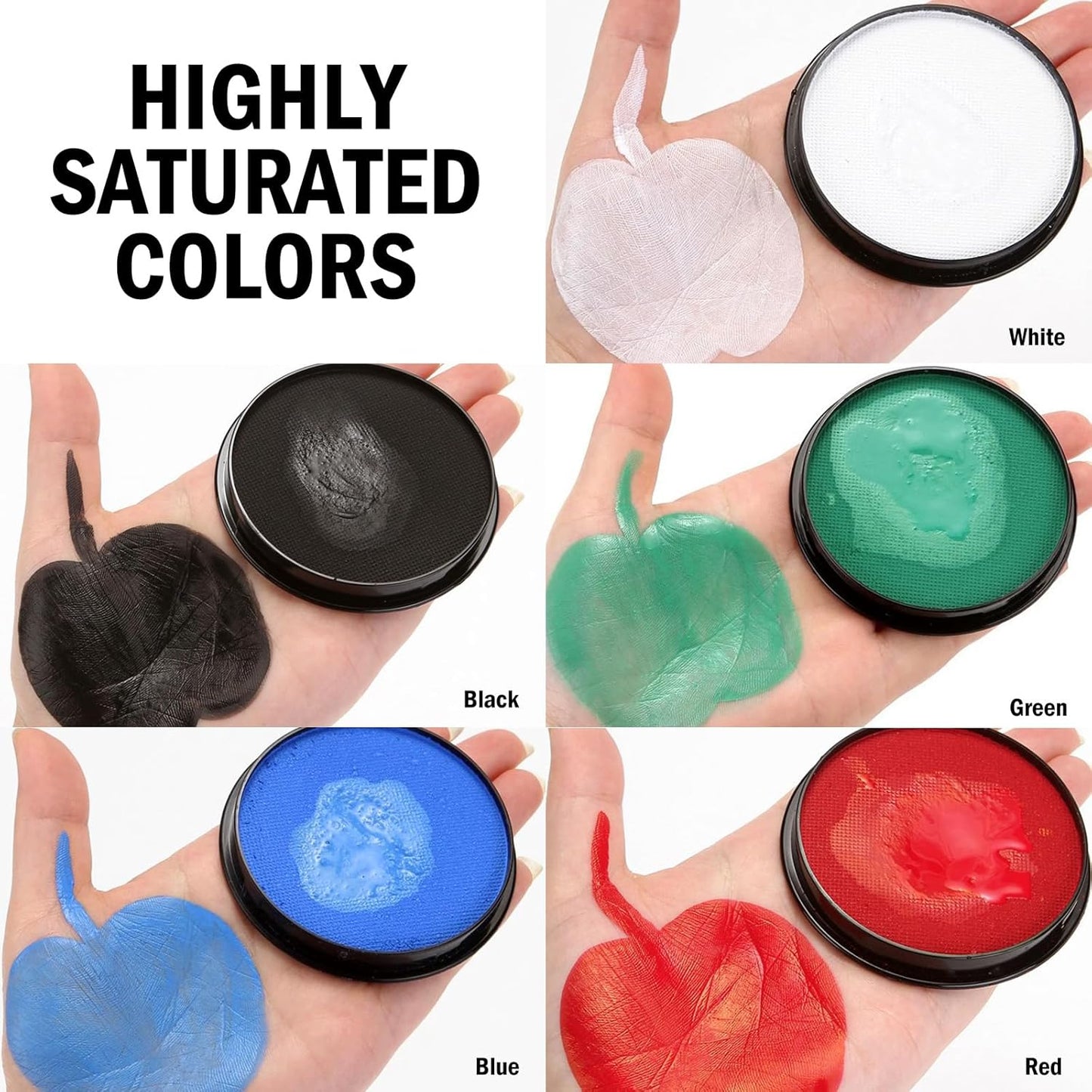 White Black Red Foundation Face Body Paint, Halloween Makeup Face Painting Kit with Painting Brushes and Makeup Sponge for Kids & Adults Goth Clown Vampire Joker SFX Cosplay Party-30g