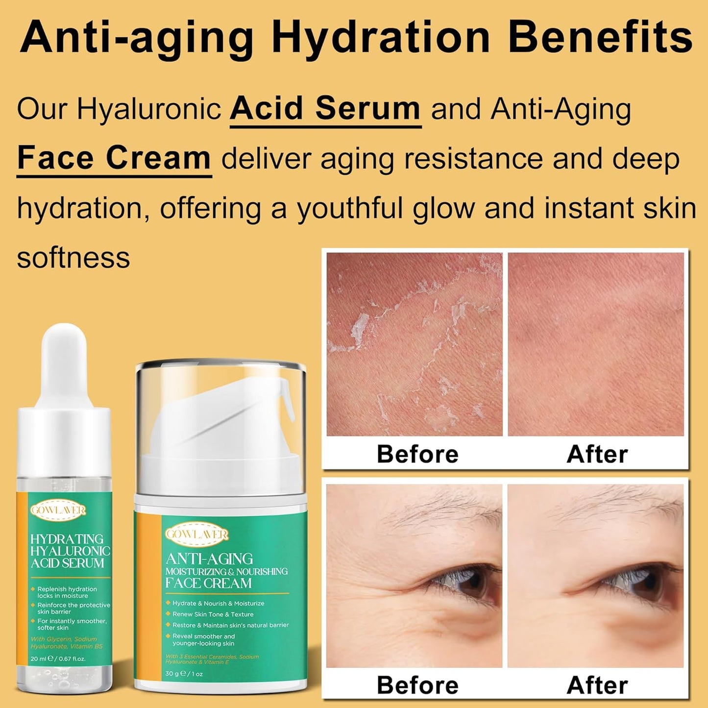 Skin Care Set for Women Teen 6 Pcs - Hydrating & Anti-Aging Facial Routine Skincare Products,Cleanser,Toner,Retinol Serum,Niacinamide Hyaluronic Acid Serum & Face Cream - Gifts Women Christmas