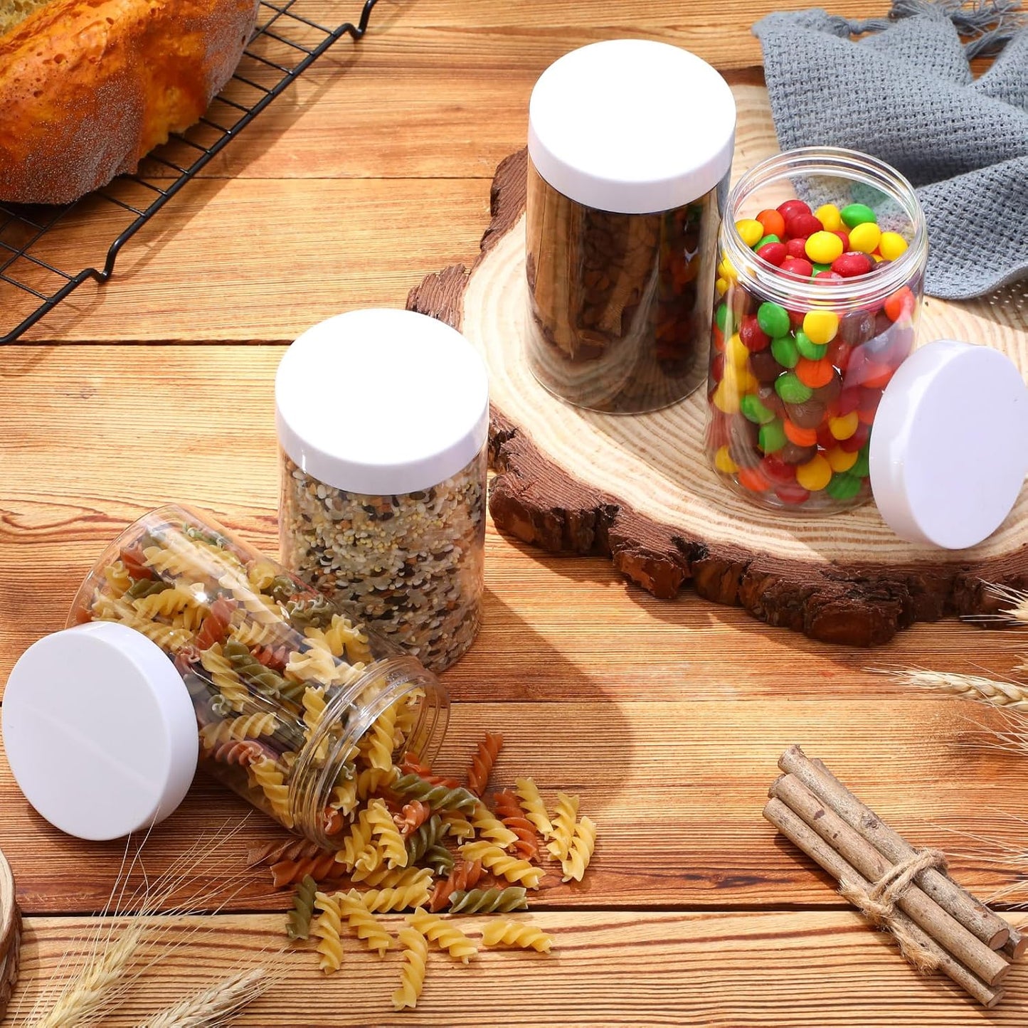 SATINIOR 12 Pack 12 oz Plastic Container Jars with Lids Round Clear Travel Cosmetic Container Slime Jars for Toiletries, Lotion, Cream, Ointments, Makeup, Rhinestone, Samples, Kitchen Storage(White)