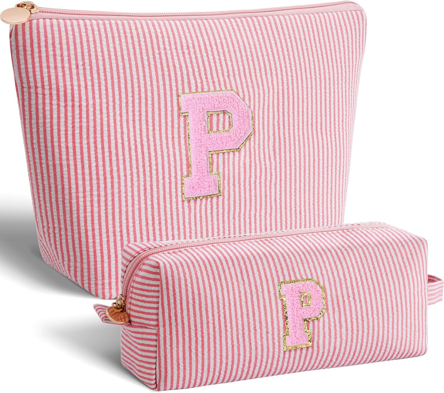 Personalized Makeup Bag for Women Girls - Fashion Cosmetic Bag Trendy Travel Toiletry Bag with Initials Letter - Teen Gifts - Peach,P